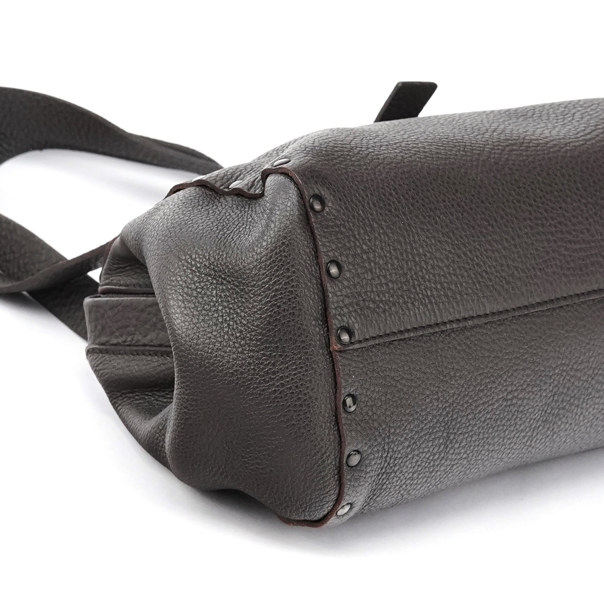 Anthracite Leather Studded Belt Tote Bag