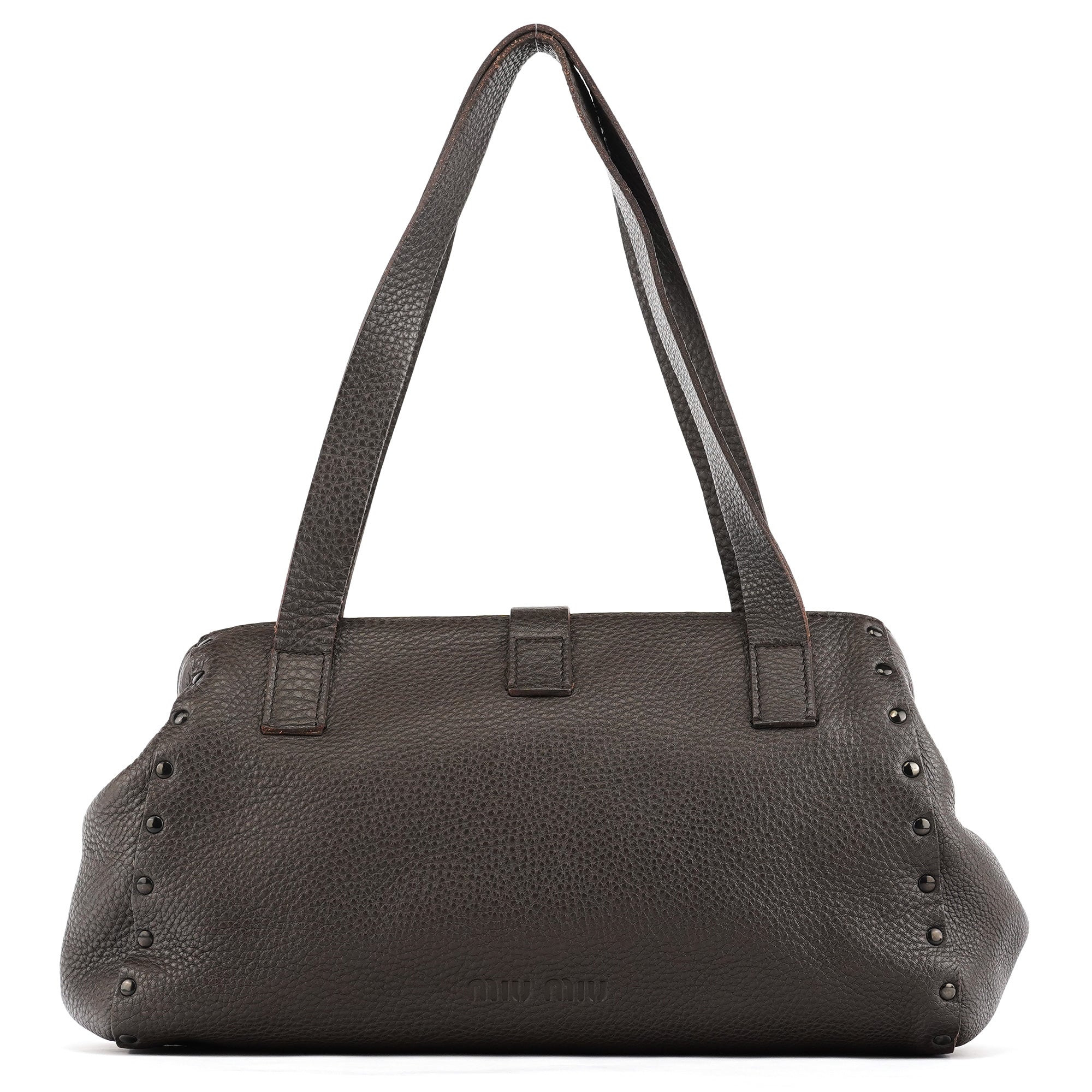 Anthracite Leather Studded Belt Tote Bag