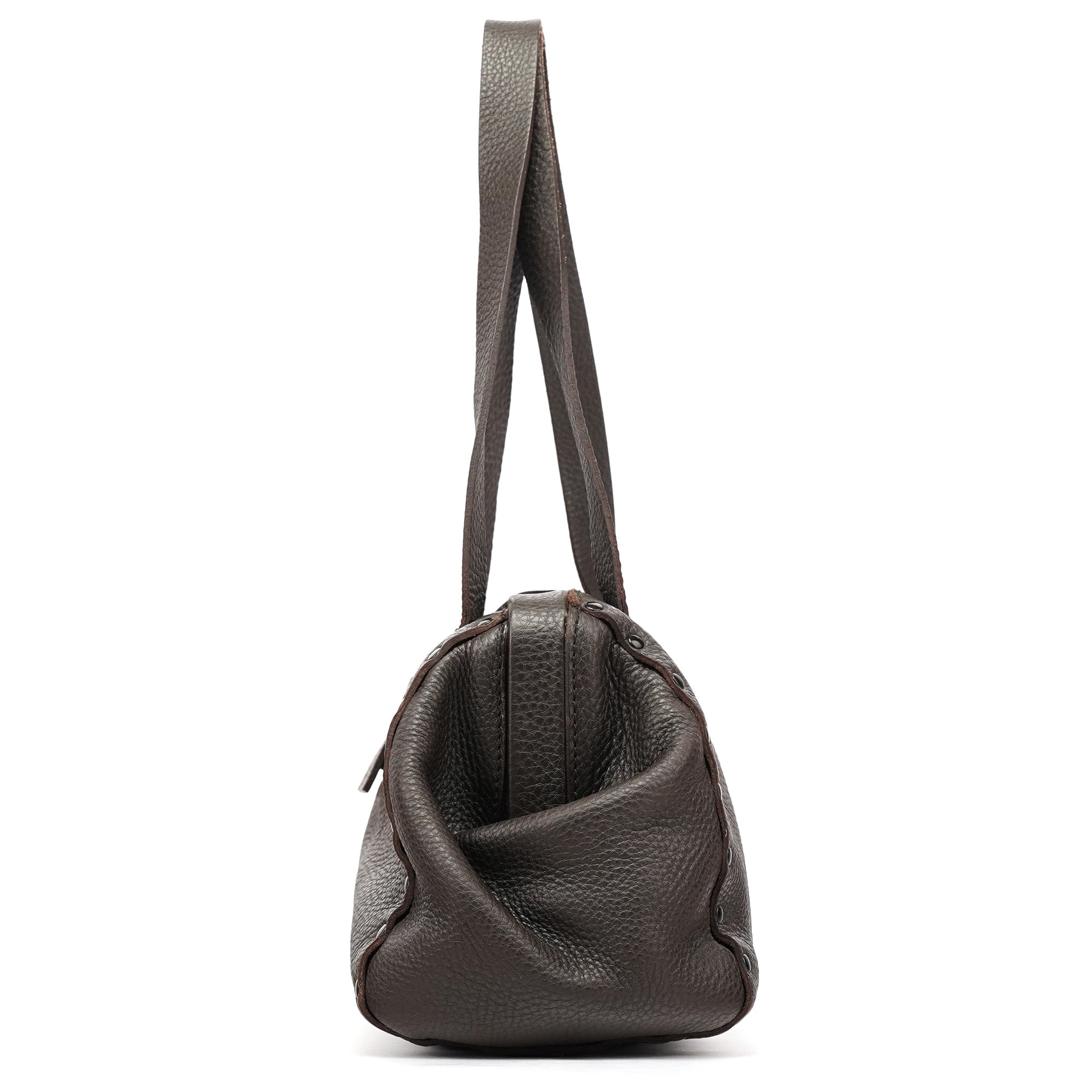 Anthracite Leather Studded Belt Tote Bag
