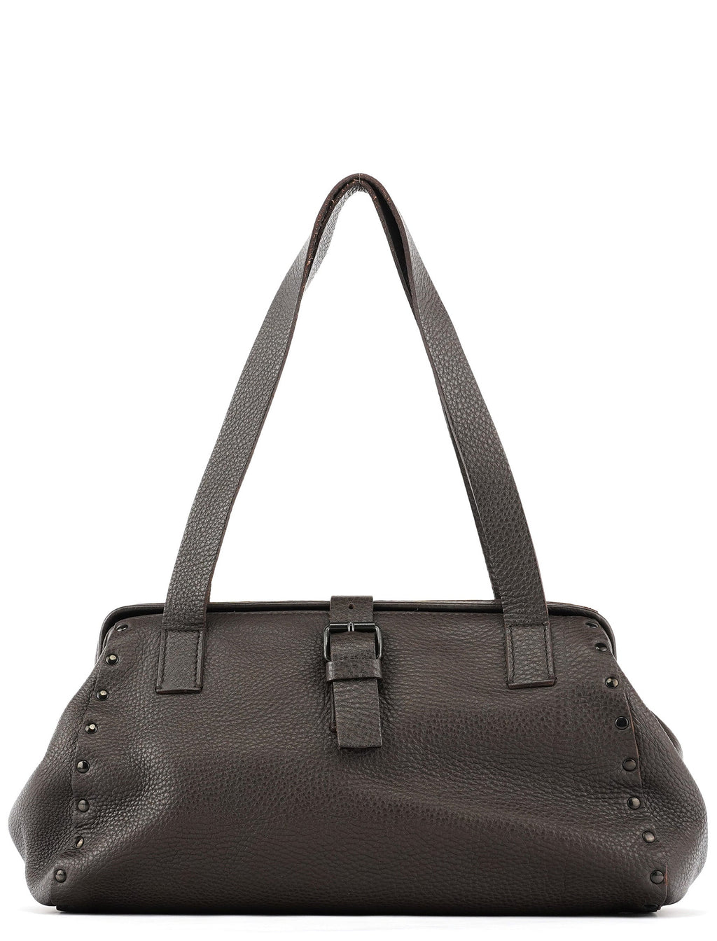 Anthracite Leather Studded Belt Tote Bag