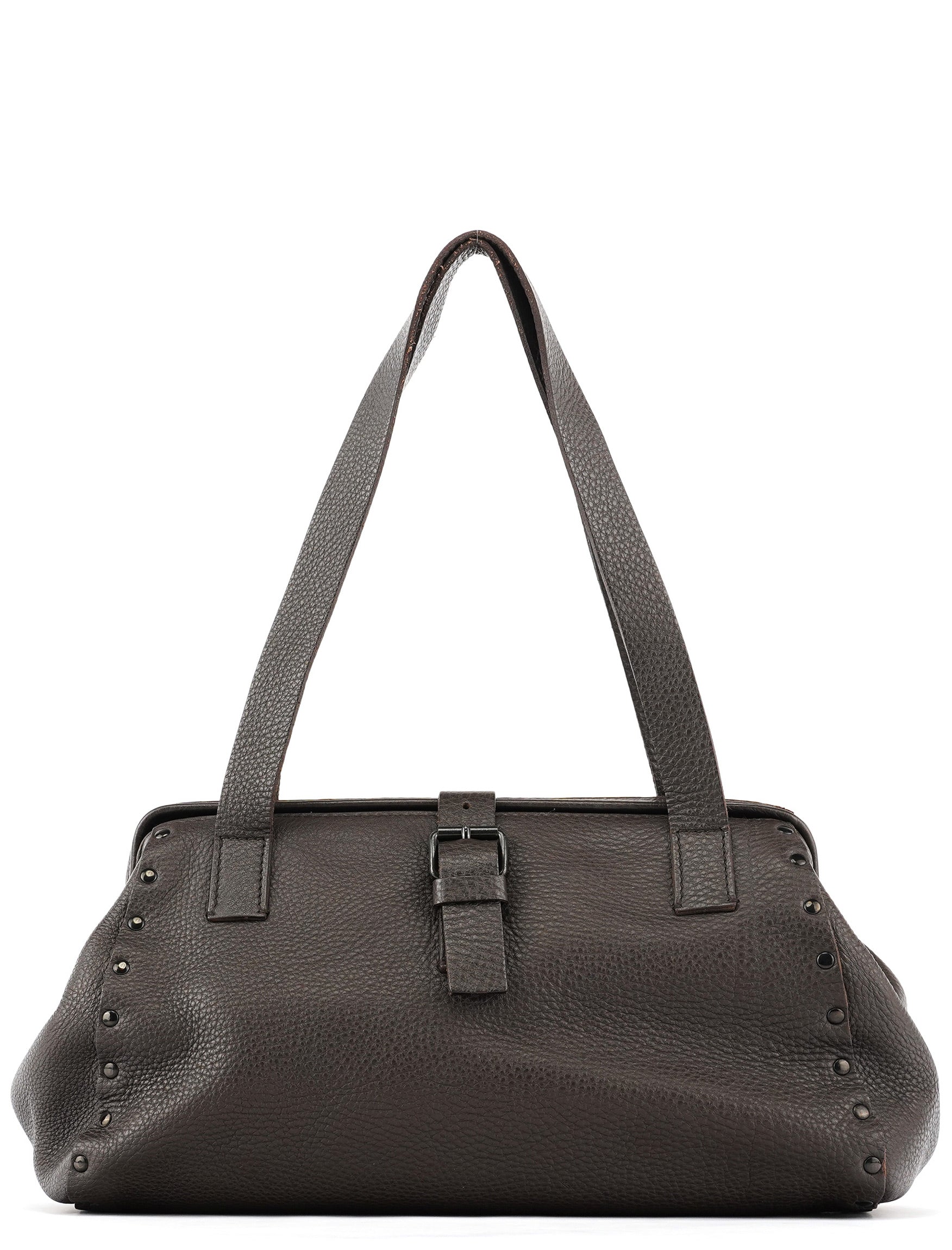 Anthracite Leather Studded Belt Tote Bag