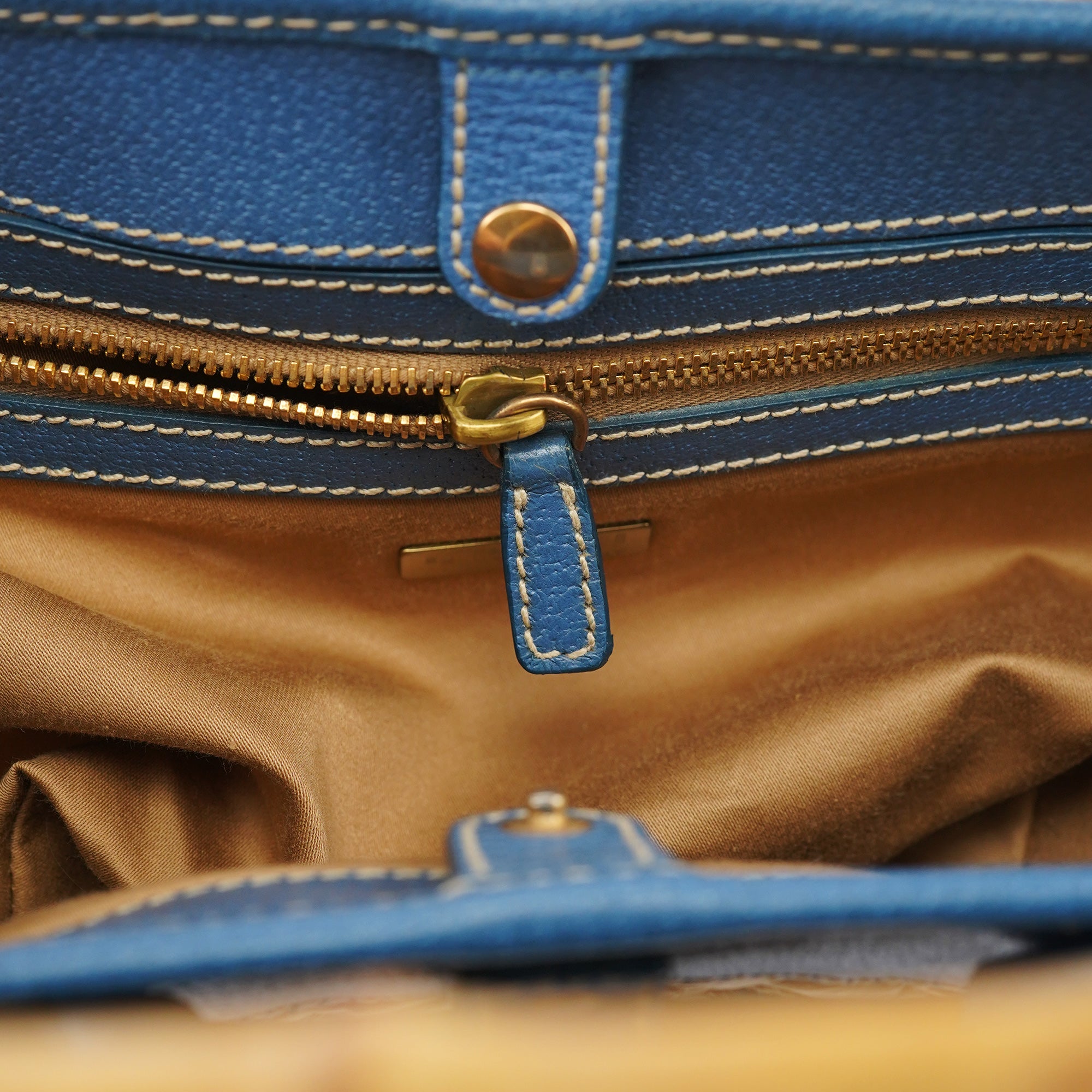 Beige Blue Raffia Bamboo Bag