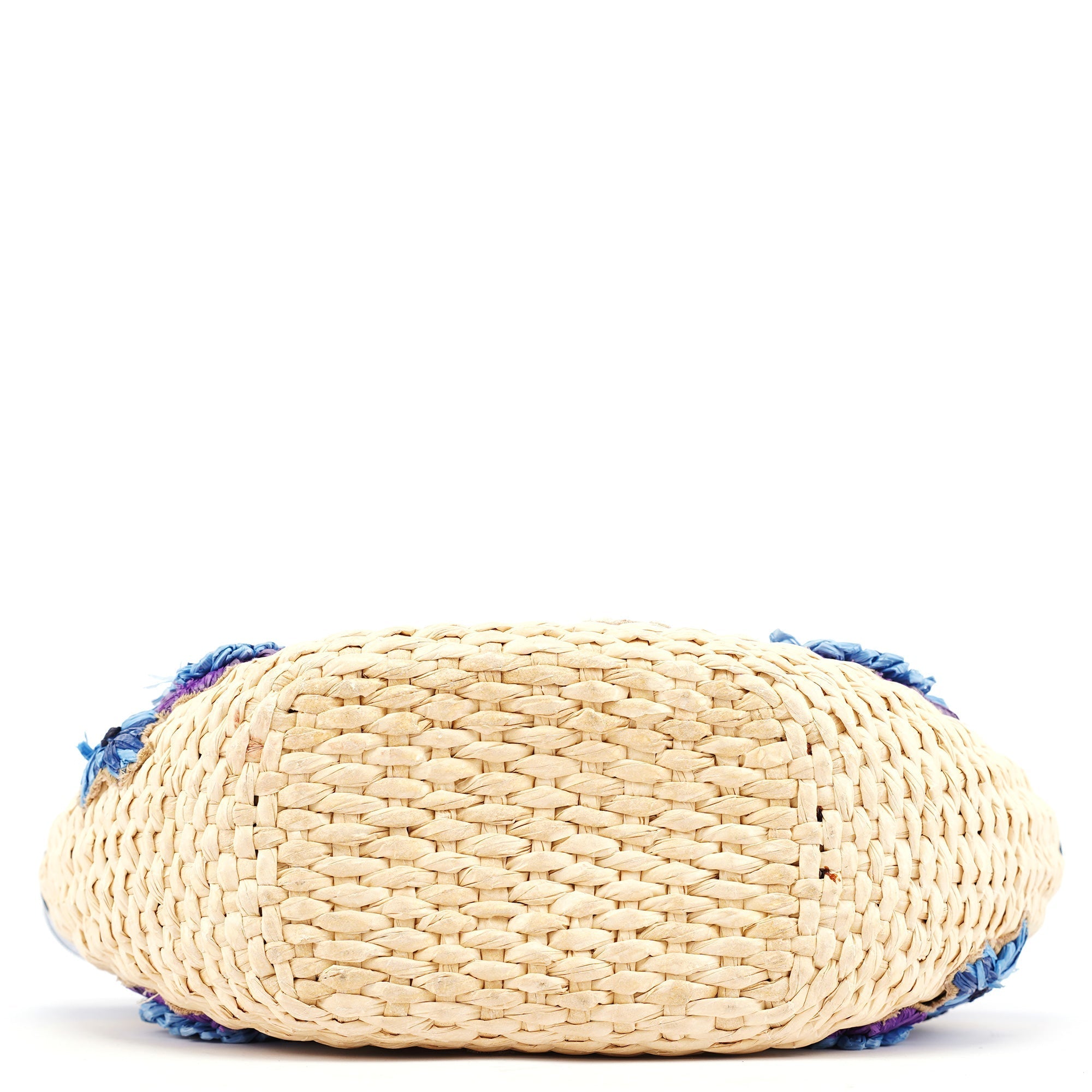 Beige Blue Raffia Bamboo Bag