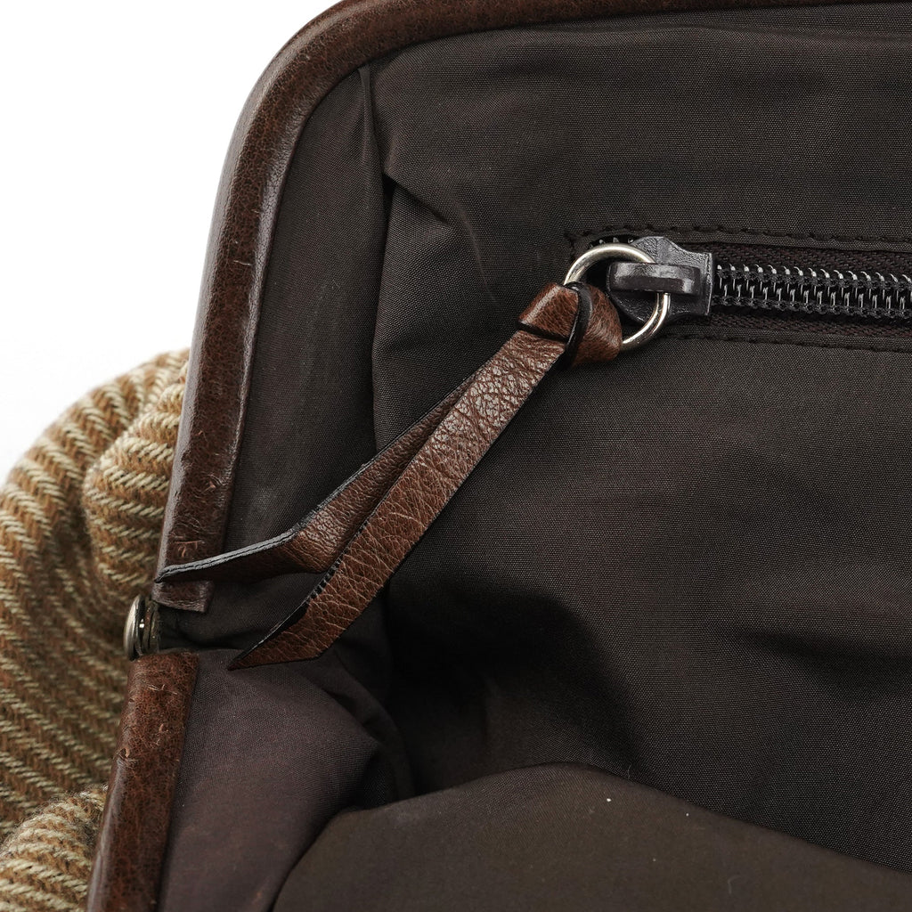 Beige Brown Wool Leather Clutch Tote Bag