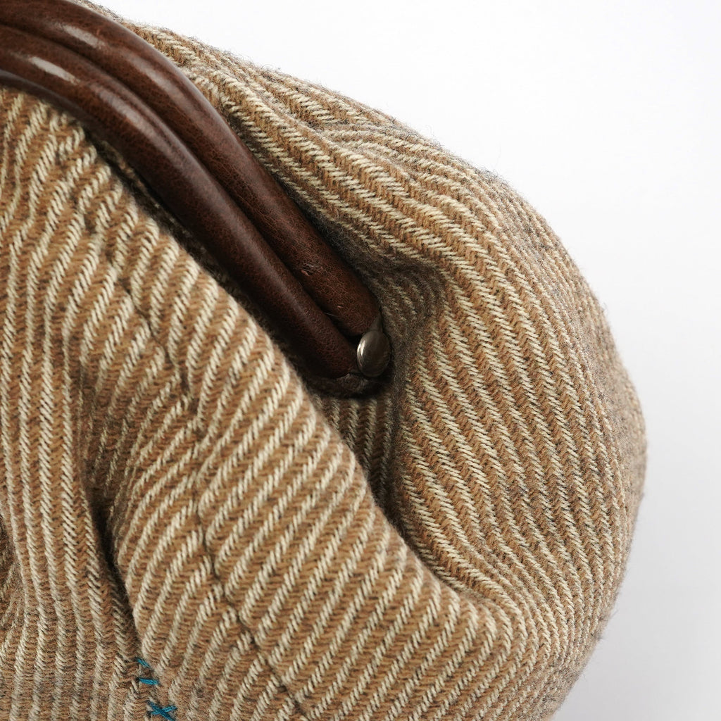 Beige Brown Wool Leather Clutch Tote Bag