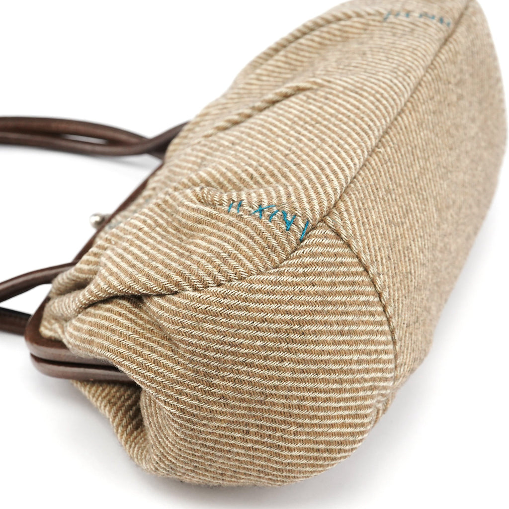Beige Brown Wool Leather Clutch Tote Bag