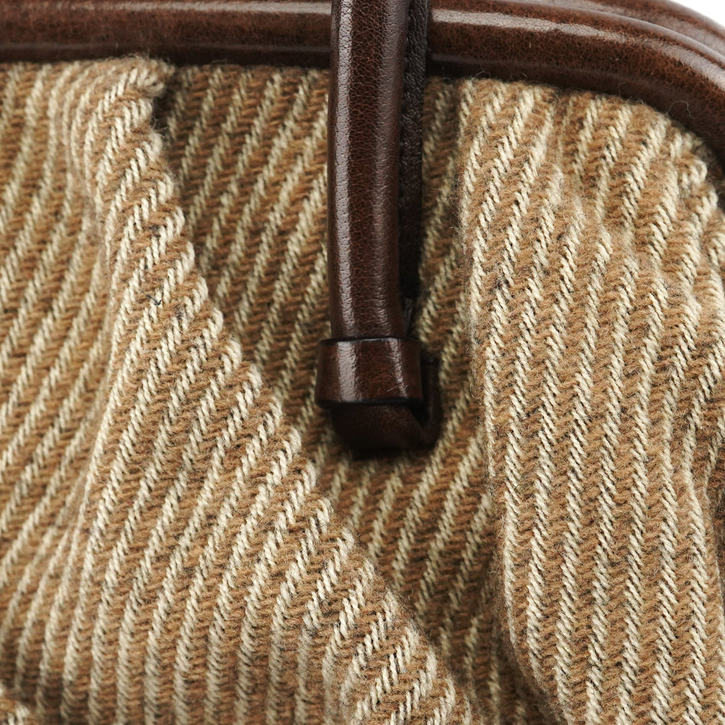 Beige Brown Wool Leather Clutch Tote Bag