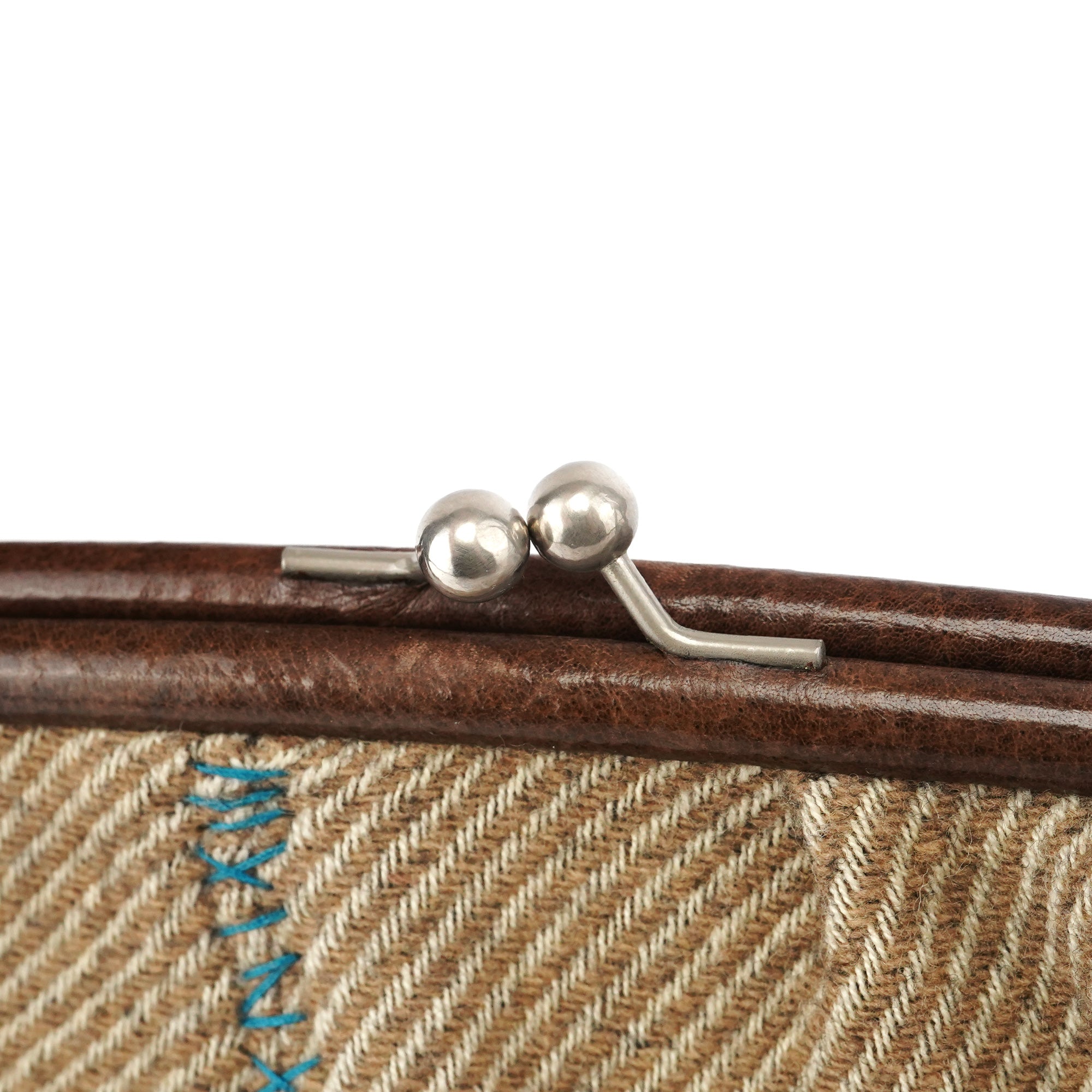 Beige Brown Wool Leather Clutch Tote Bag