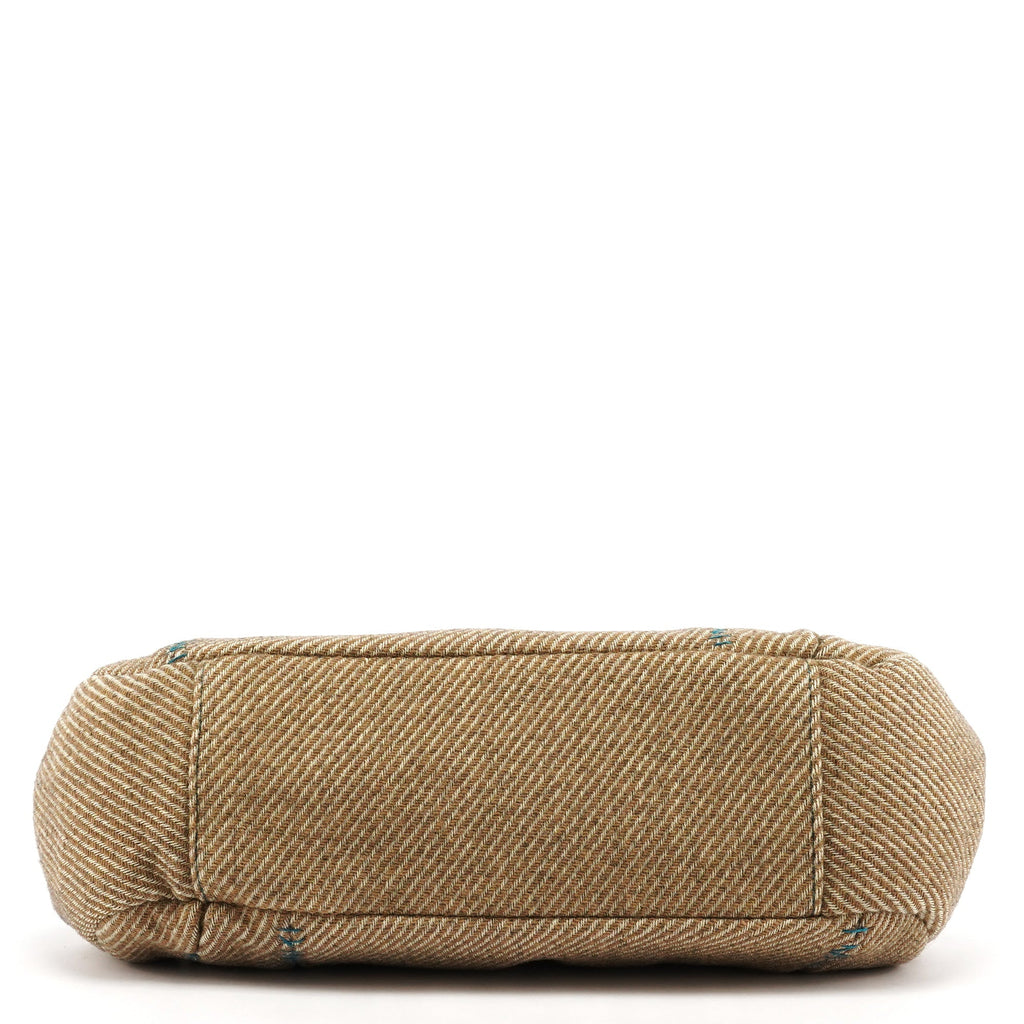 Beige Brown Wool Leather Clutch Tote Bag