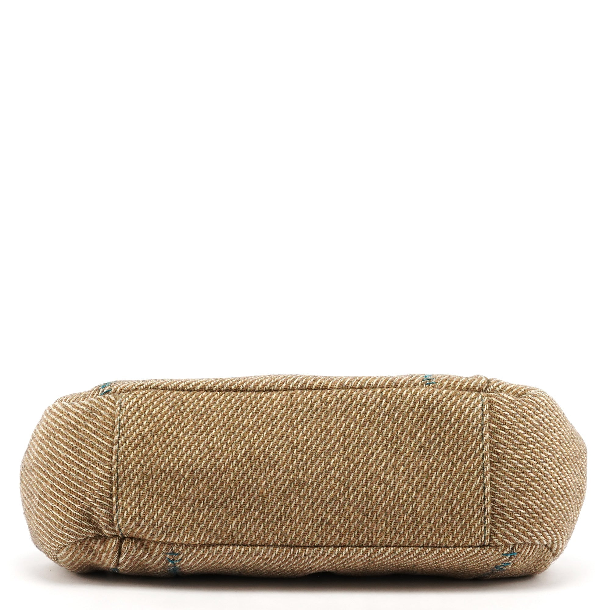 Beige Brown Wool Leather Clutch Tote Bag