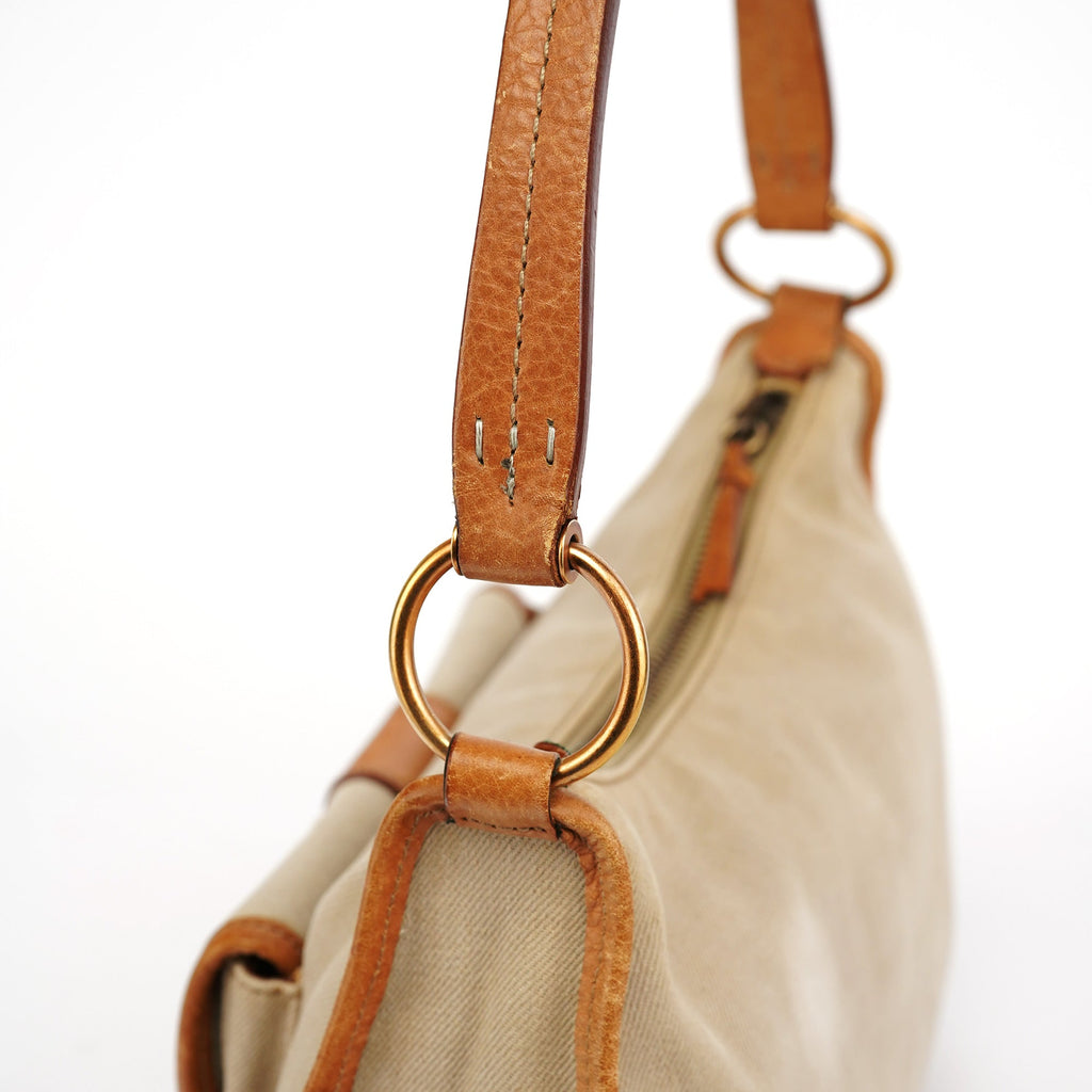Beige Canvas Belt Shoulder Bag
