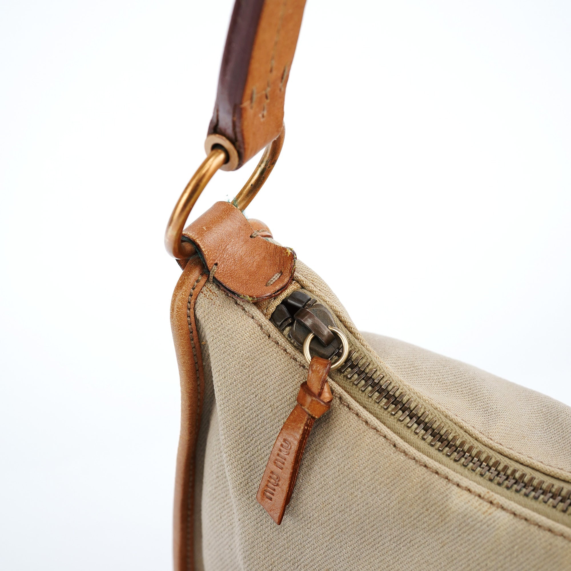 Beige Canvas Belt Shoulder Bag