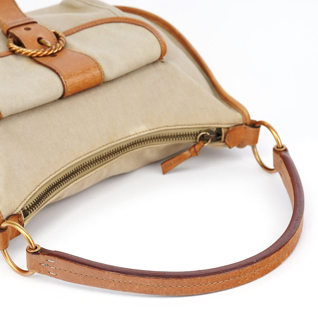 Beige Canvas Belt Shoulder Bag