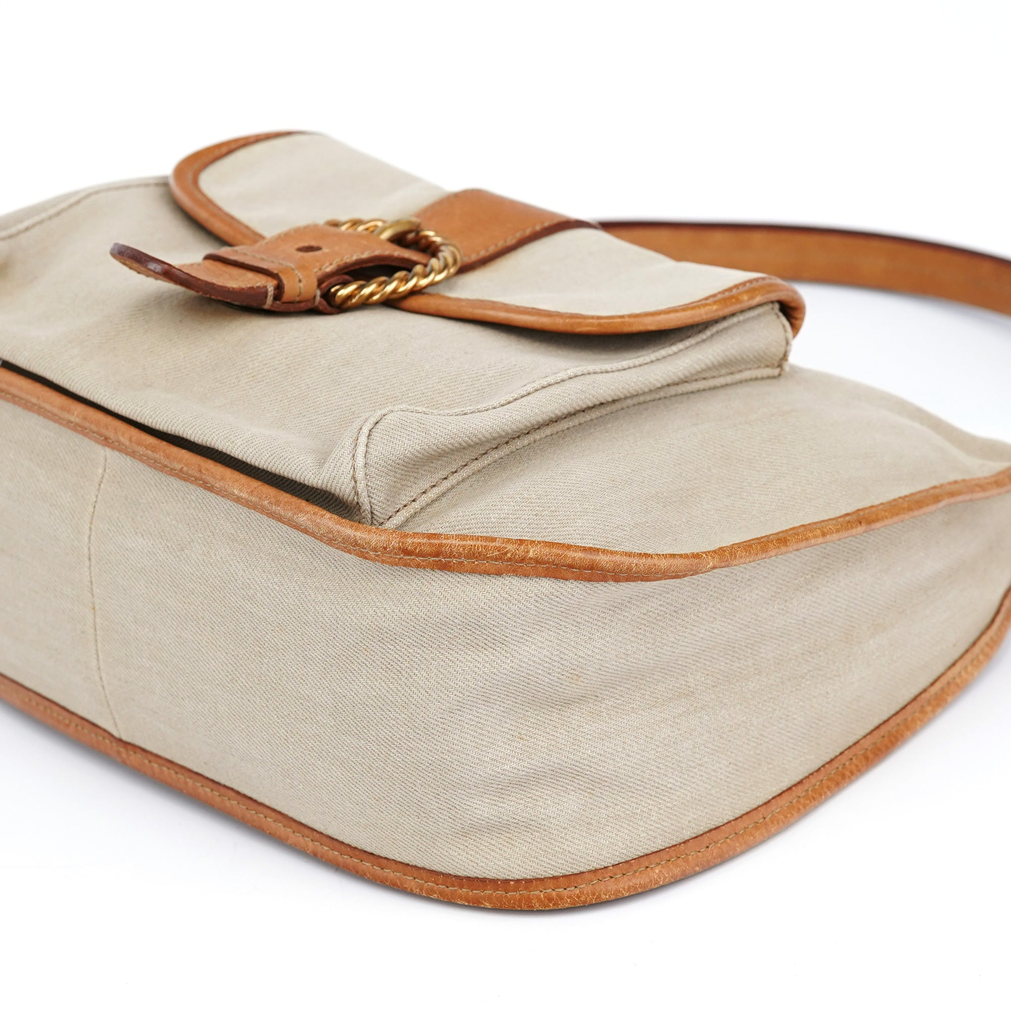 Beige Canvas Belt Shoulder Bag