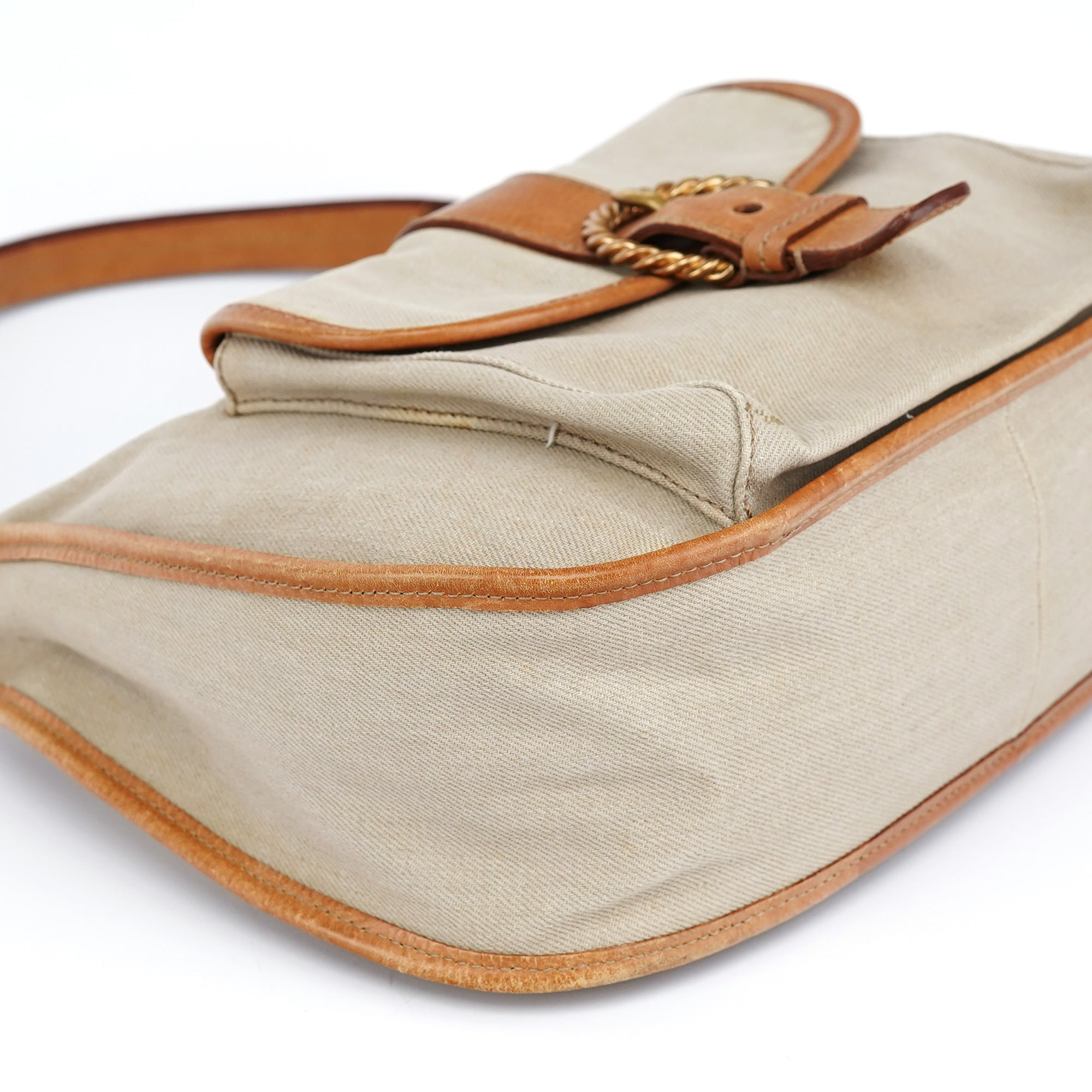 Beige Canvas Belt Shoulder Bag