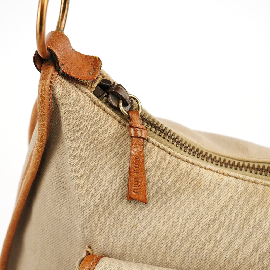 Beige Canvas Belt Shoulder Bag