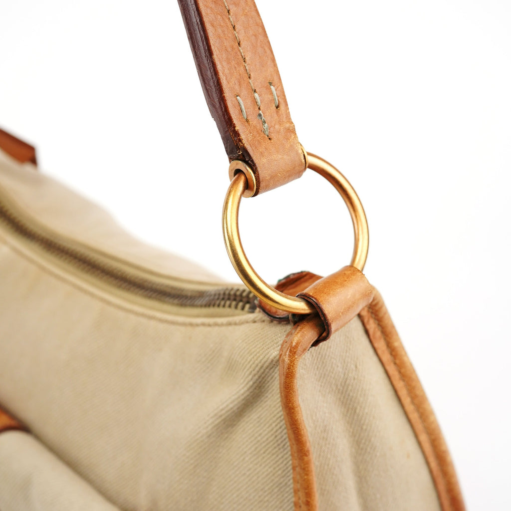 Beige Canvas Belt Shoulder Bag