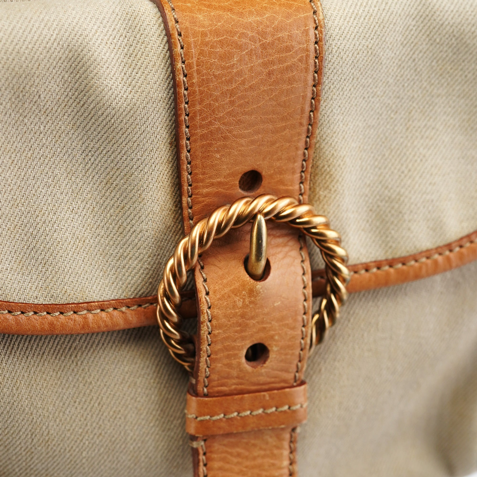 Beige Canvas Belt Shoulder Bag