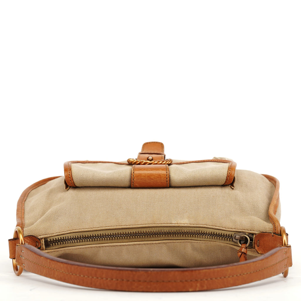 Beige Canvas Belt Shoulder Bag