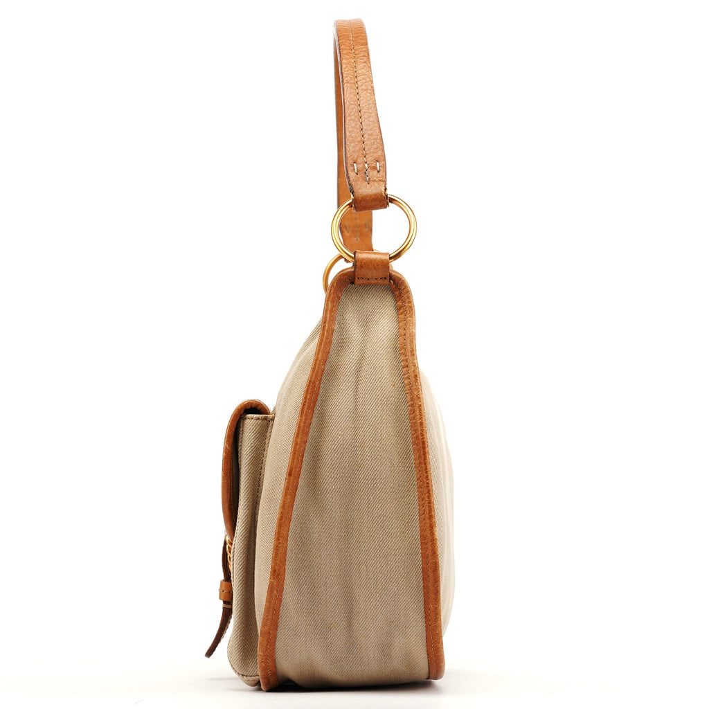 Beige Canvas Belt Shoulder Bag