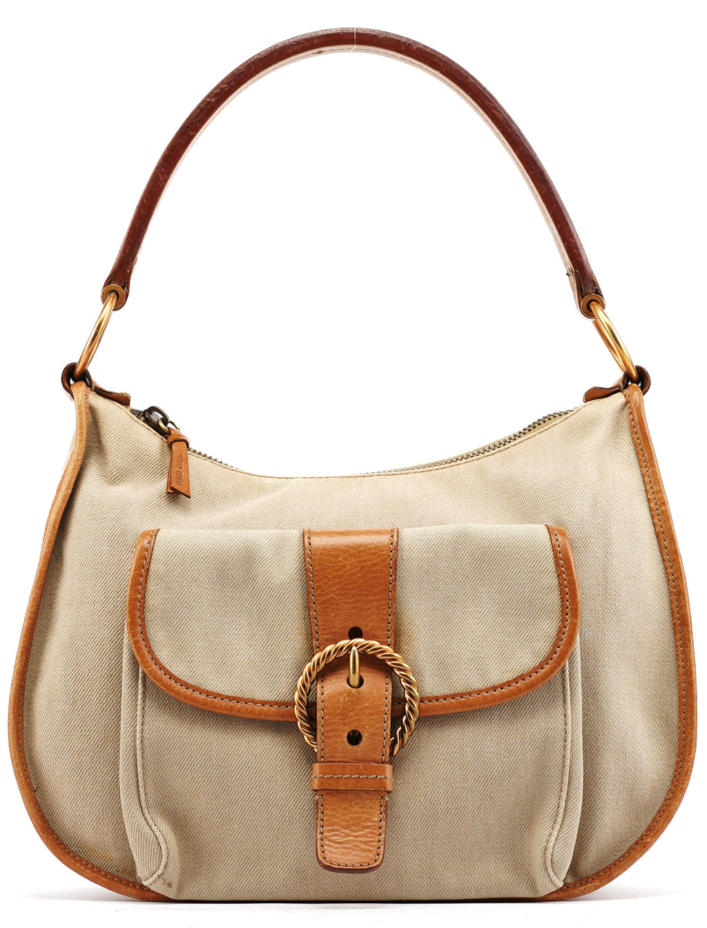Beige Canvas Belt Shoulder Bag