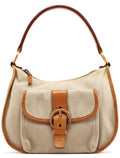 Beige Canvas Belt Shoulder Bag