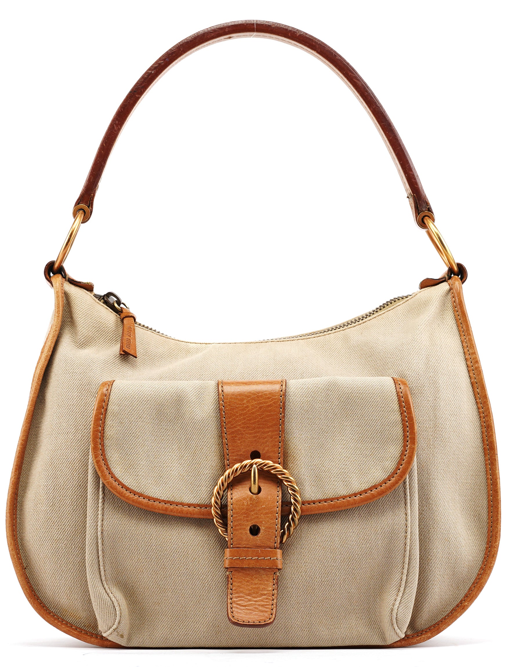 Beige Canvas Belt Shoulder Bag