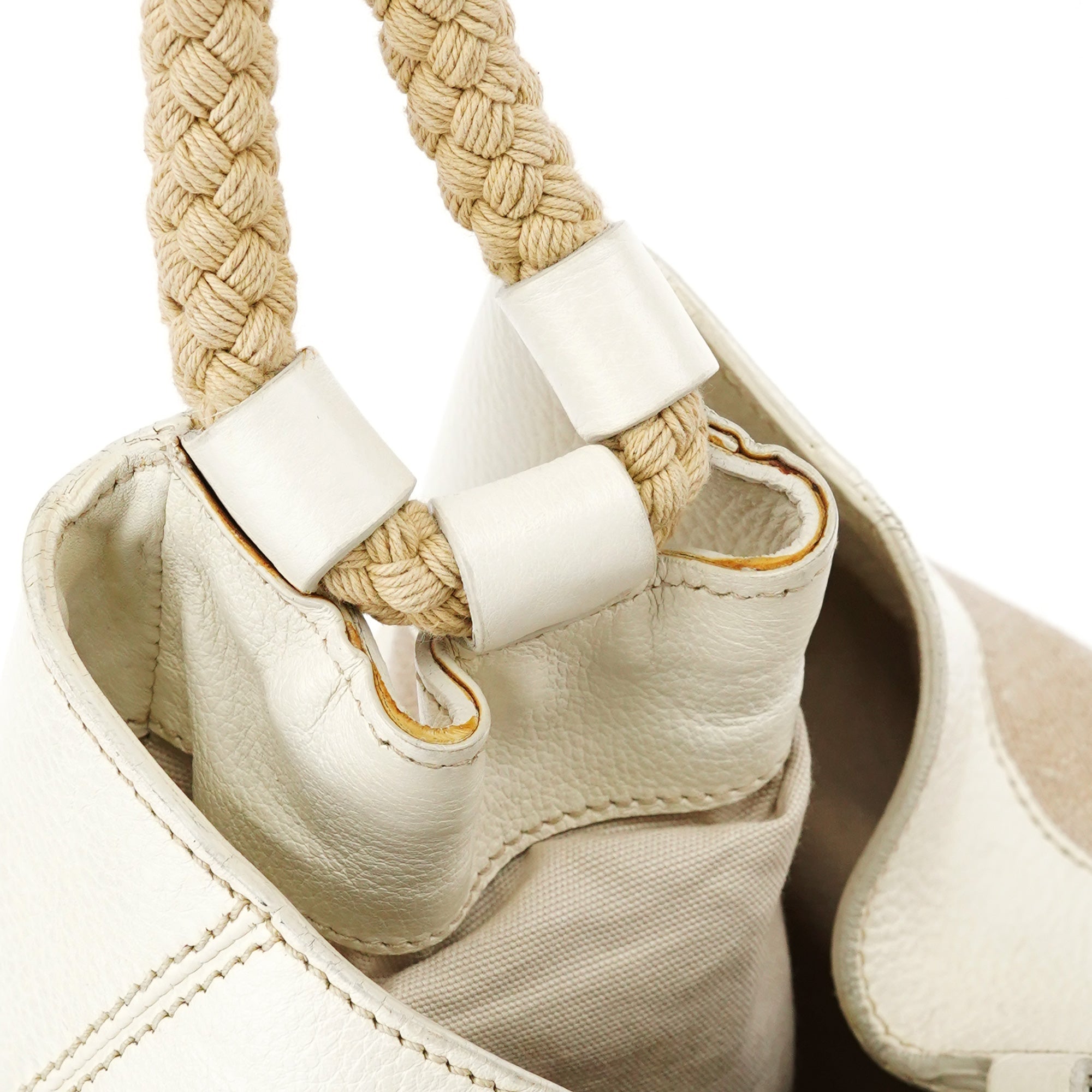 Beige Canvas Floral Appliqué Shoulder Bag
