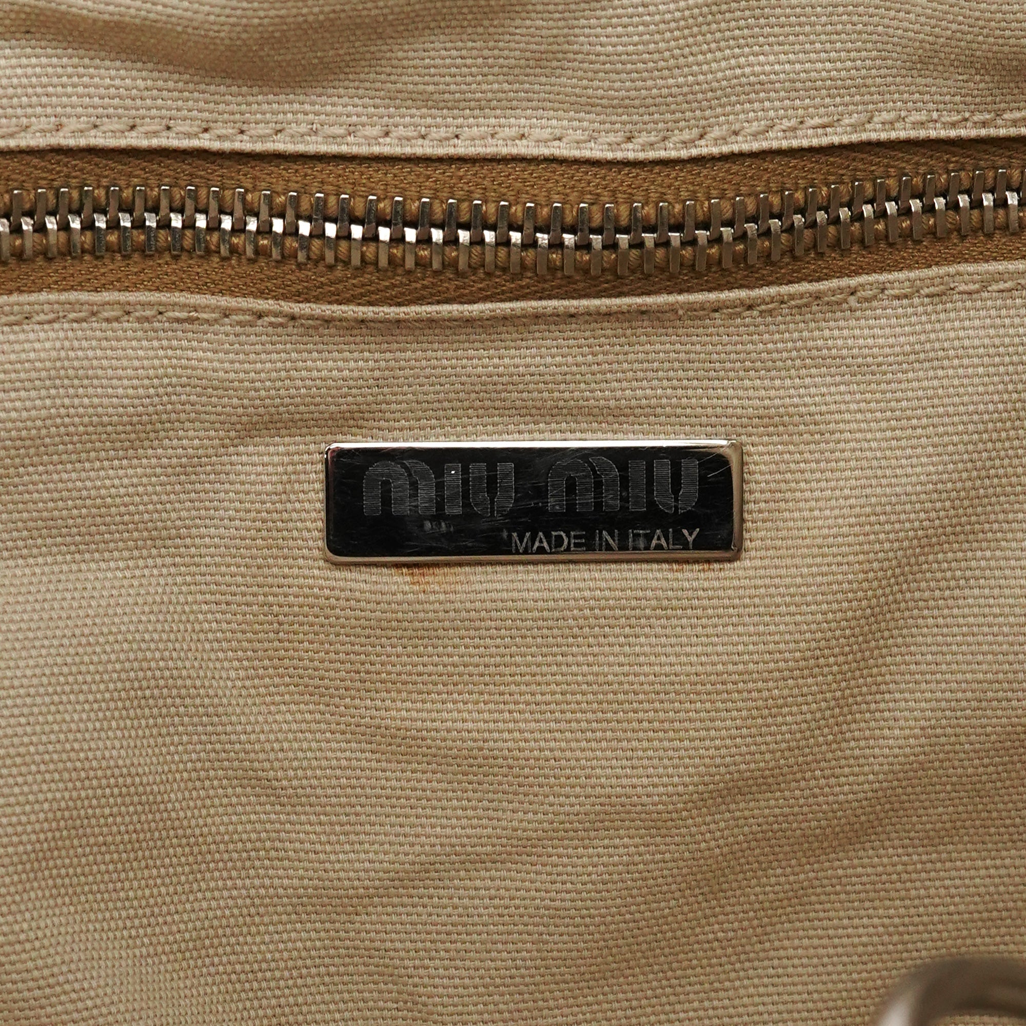 Beige Canvas Floral Appliqué Shoulder Bag