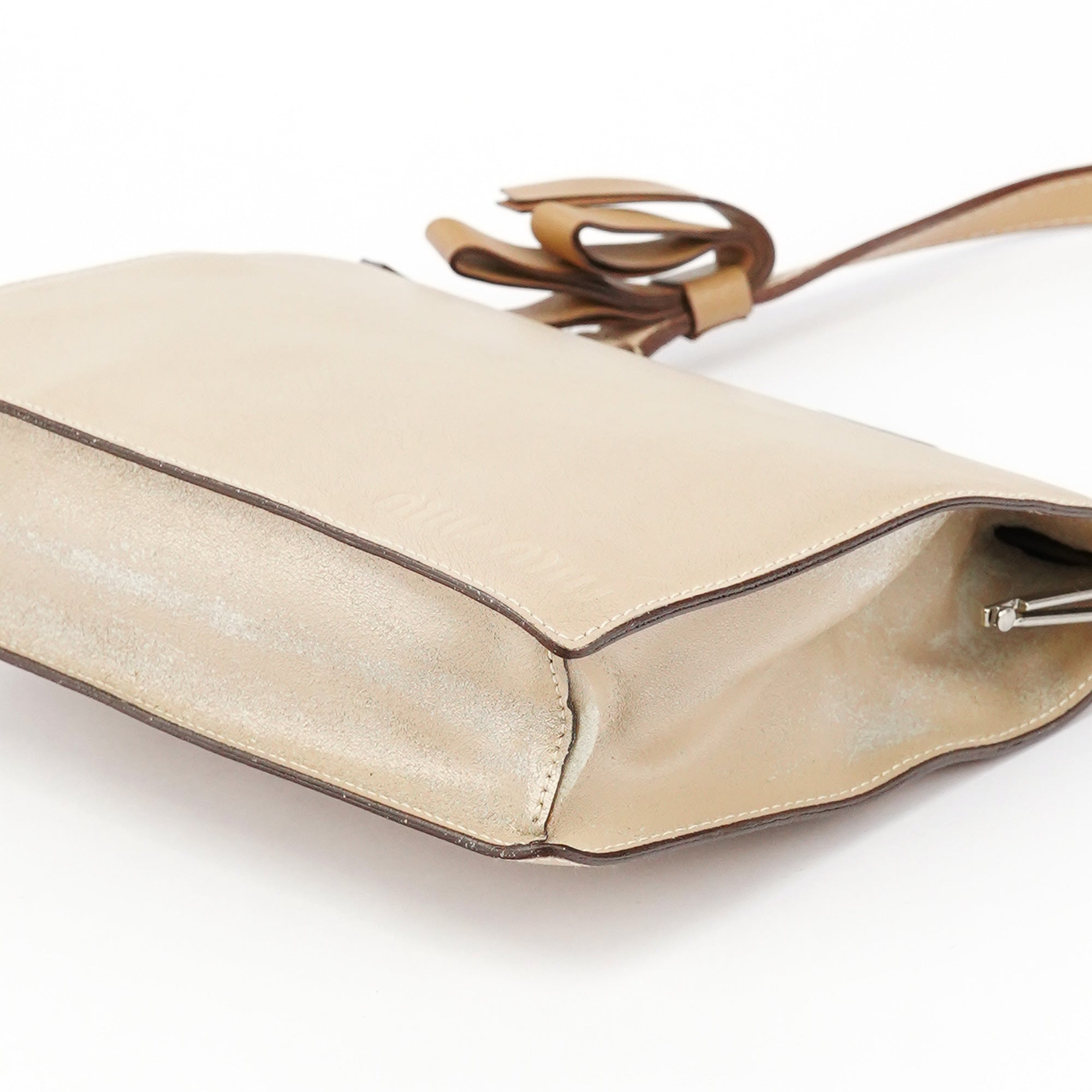 Beige Leather Clutch Handbag