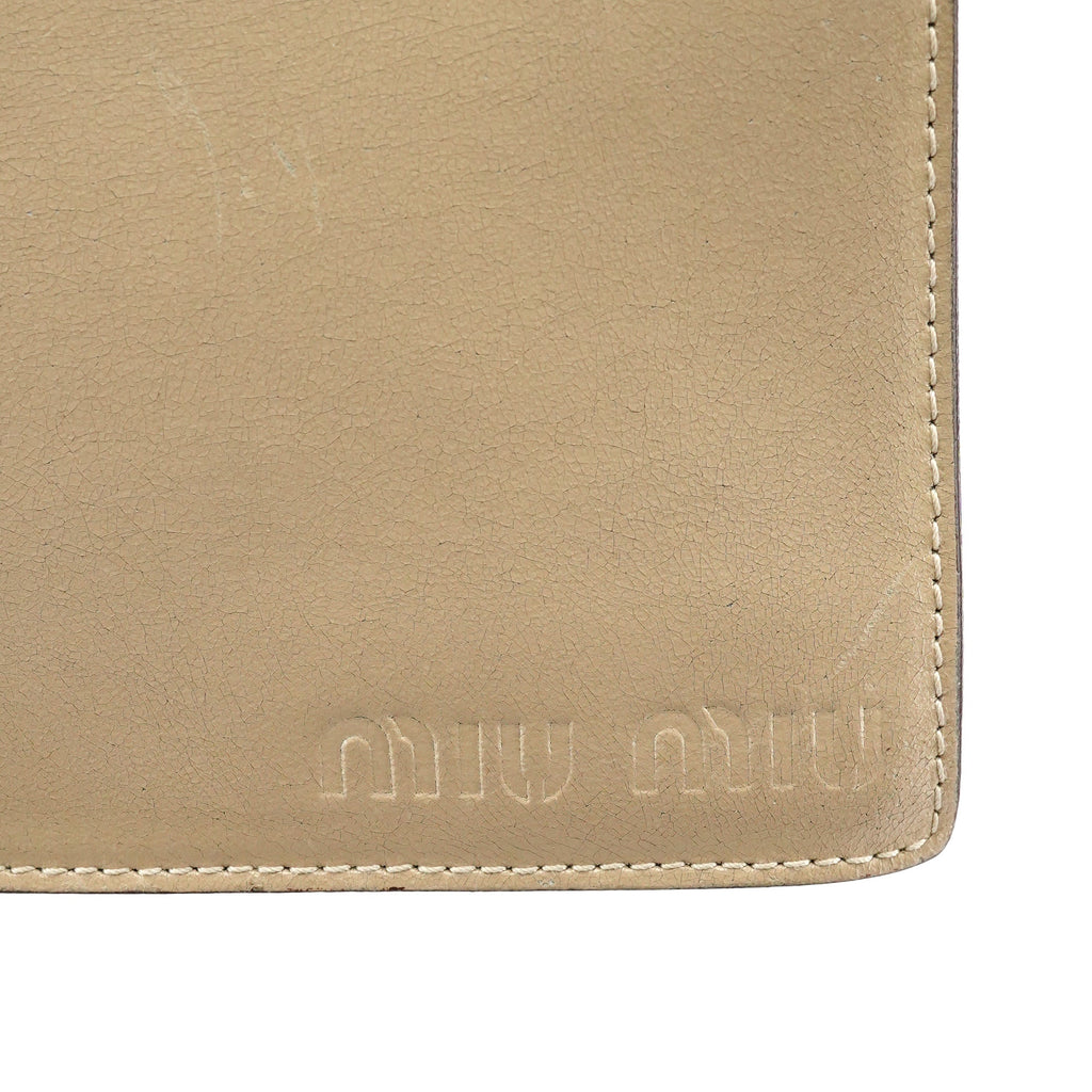 Beige Leather Clutch Handbag