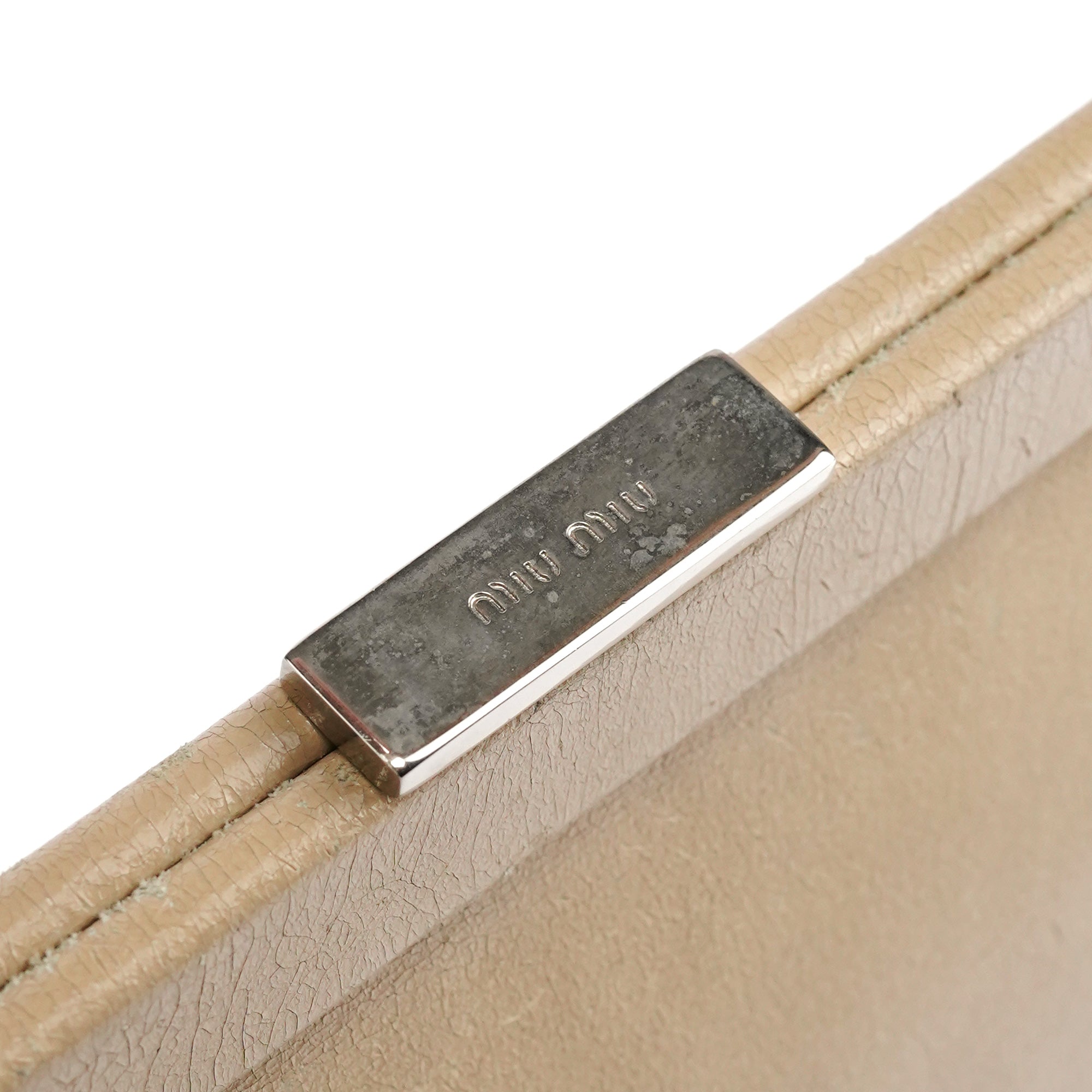 Beige Leather Clutch Handbag