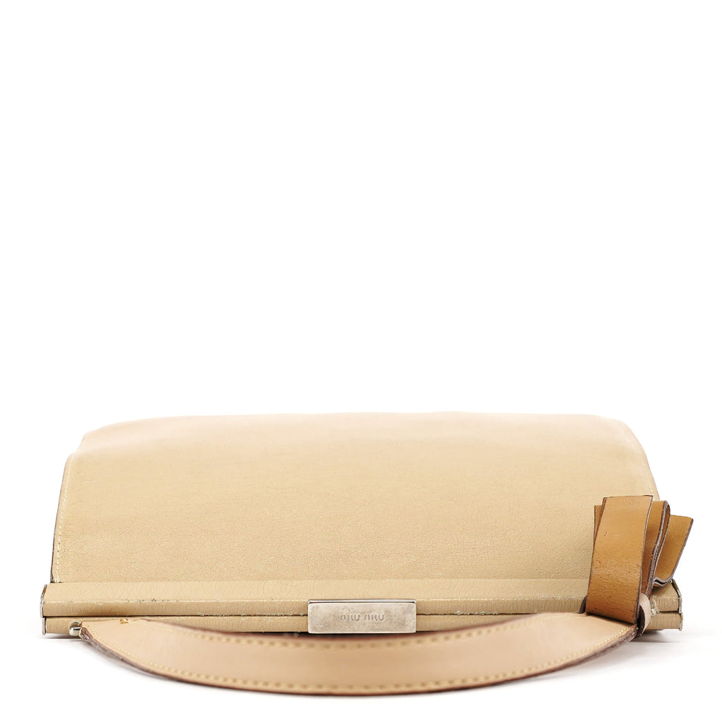 Beige Leather Clutch Handbag