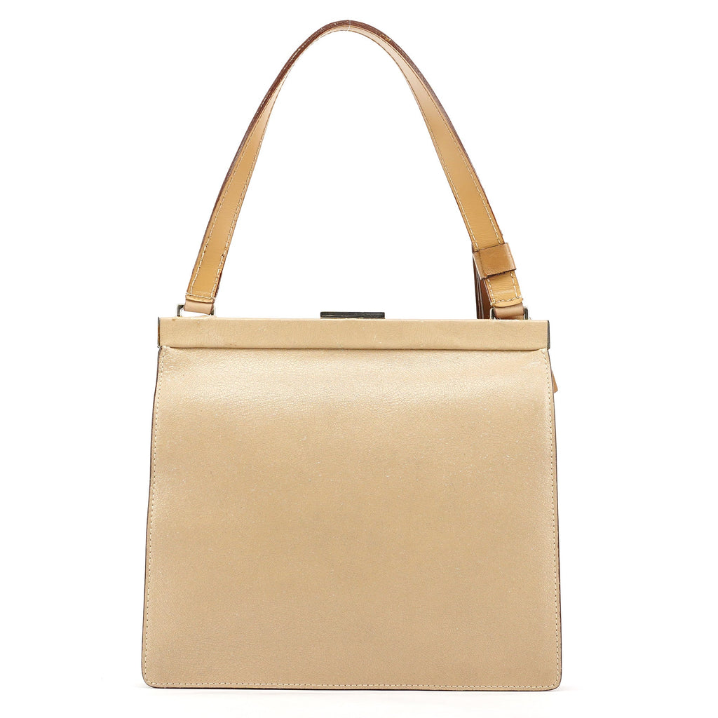 Beige Leather Clutch Handbag