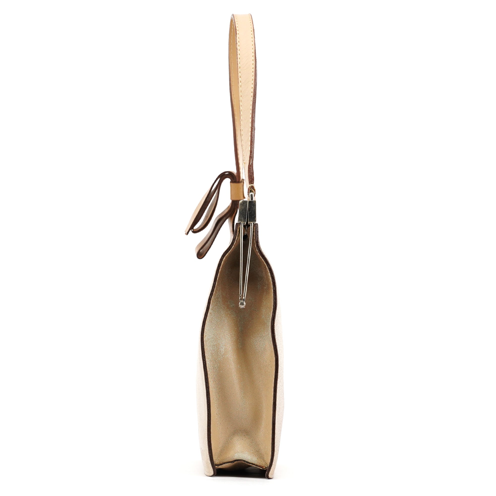 Beige Leather Clutch Handbag
