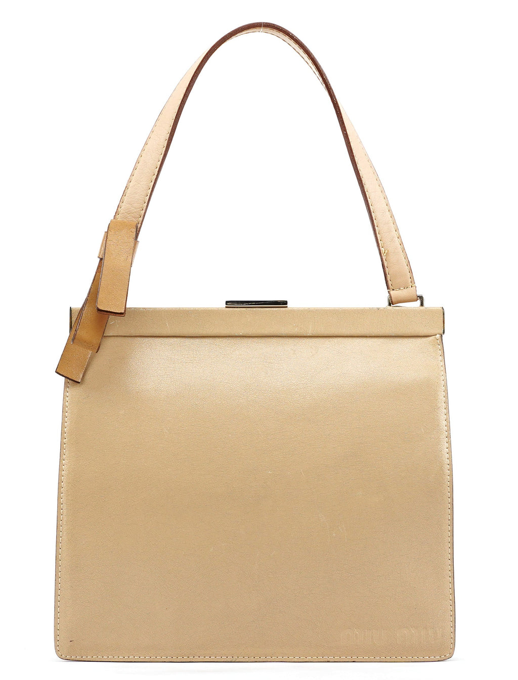Beige Leather Clutch Handbag