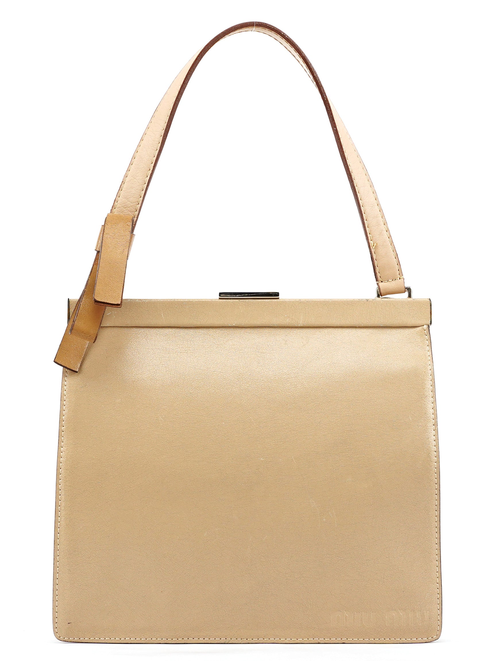 Beige Leather Clutch Handbag