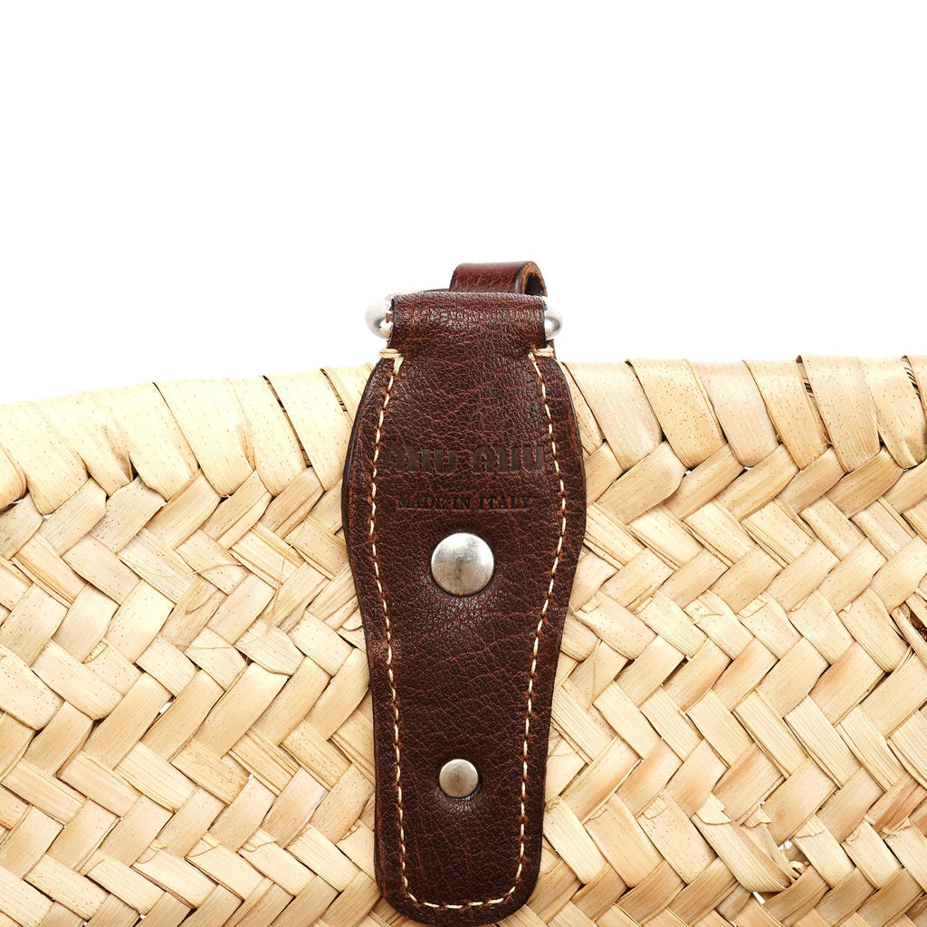 Beige Raffia Brown Leather Basket Bag