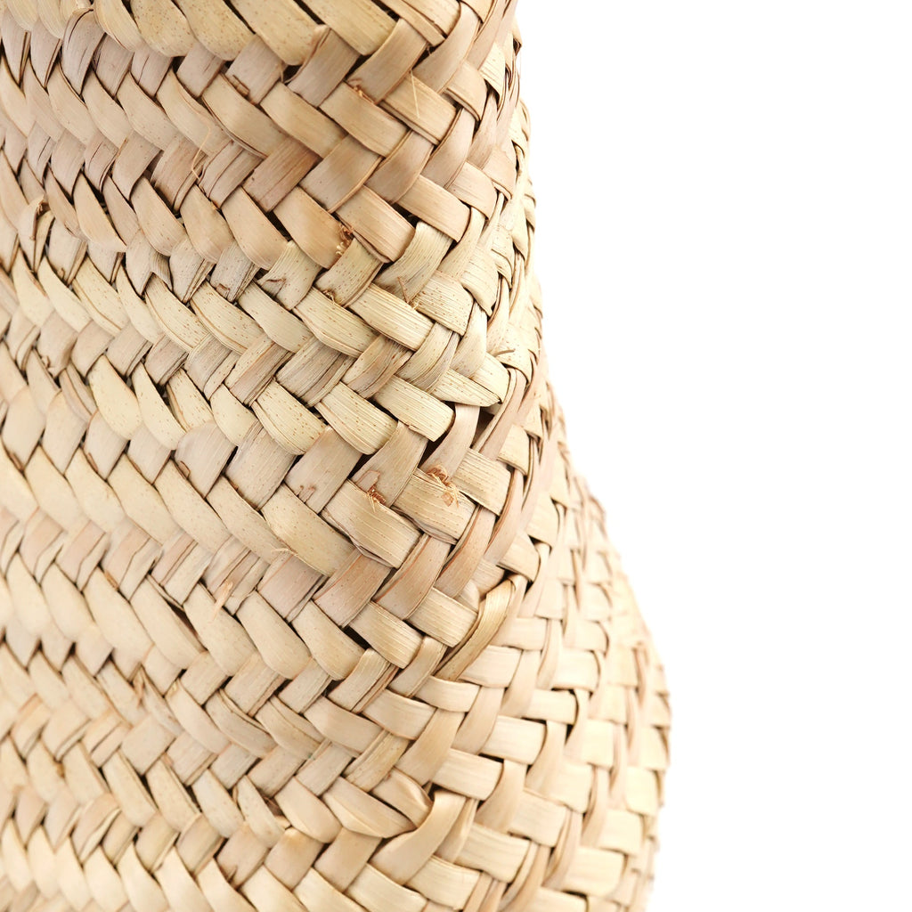 Beige Raffia Brown Leather Basket Bag