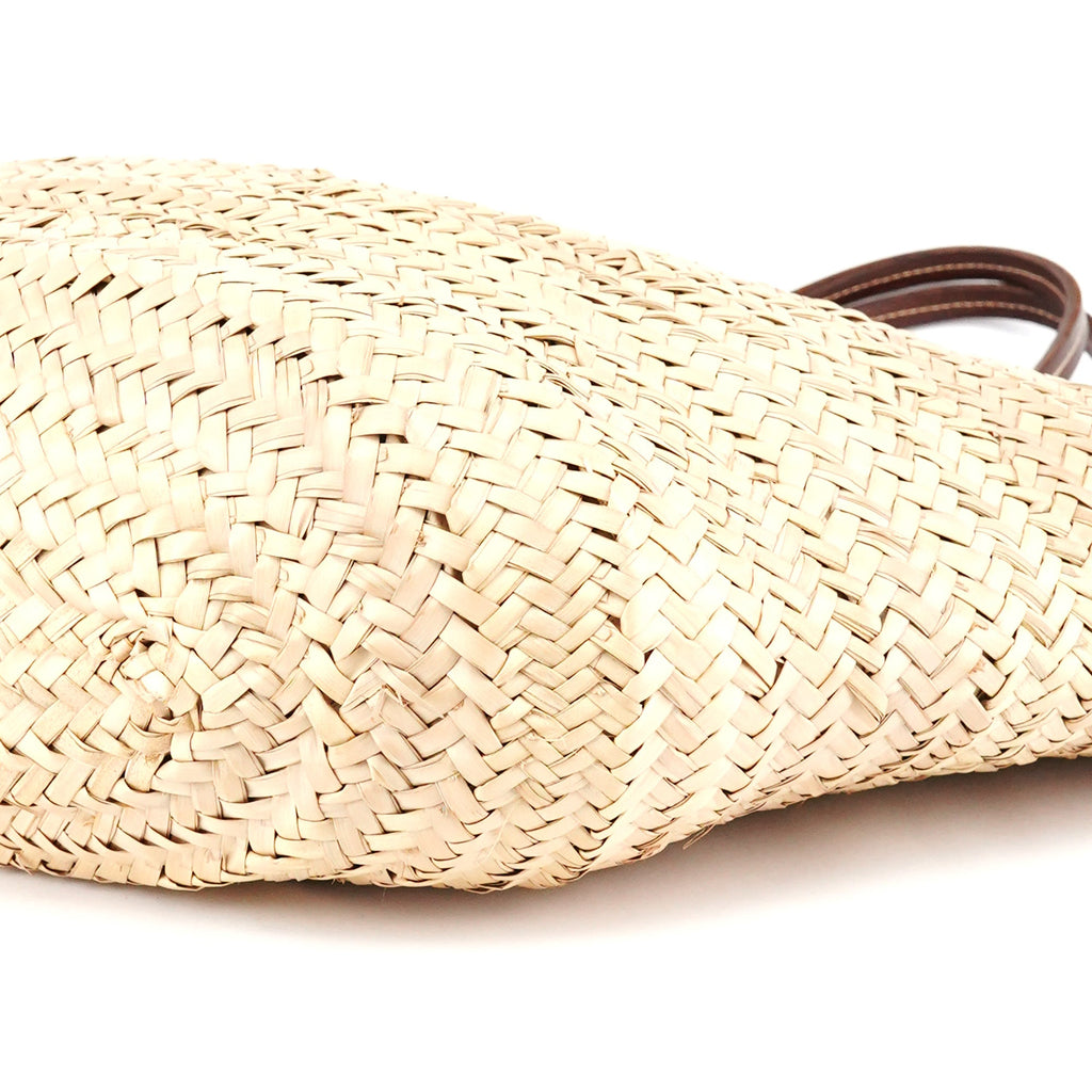 Beige Raffia Brown Leather Basket Bag