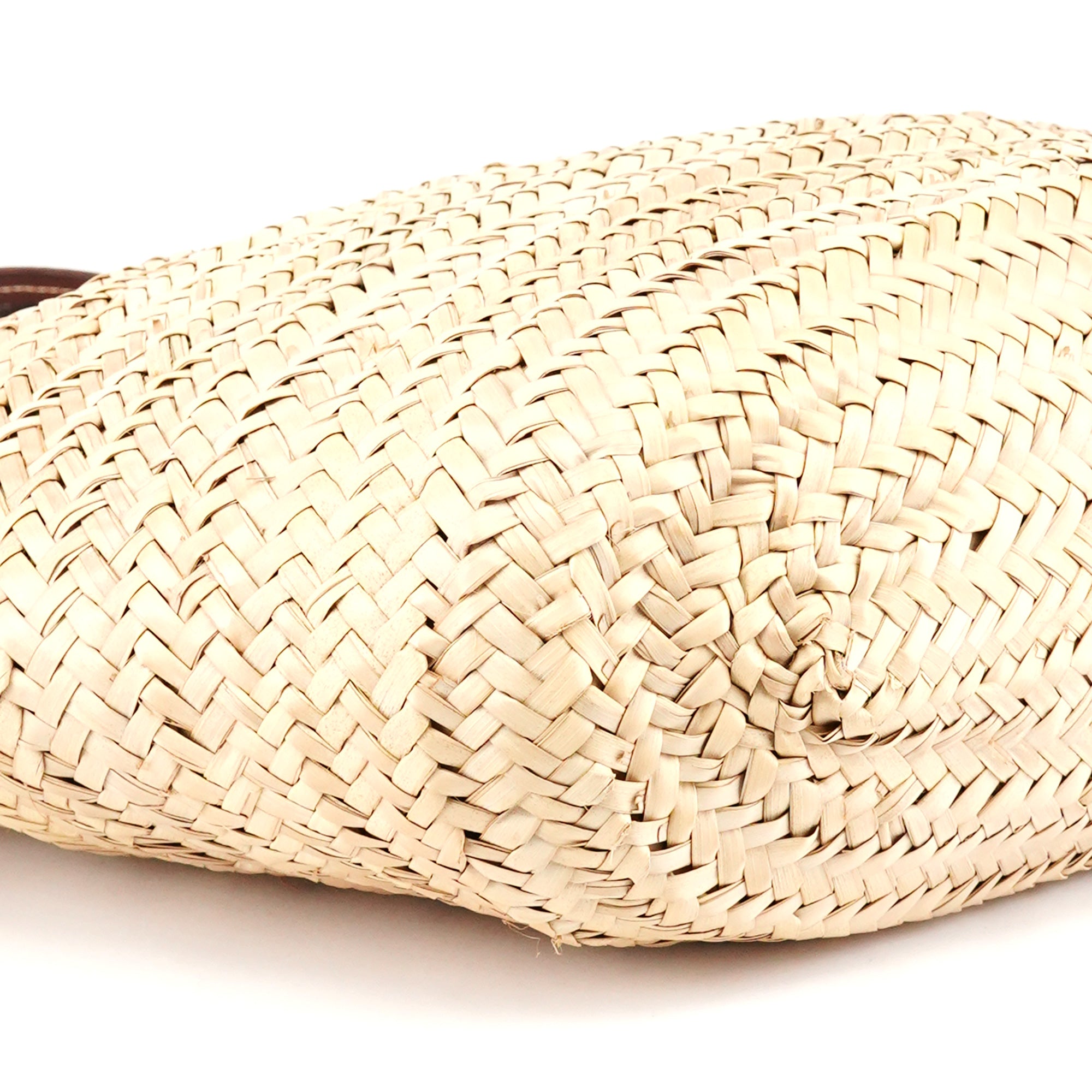 Beige Raffia Brown Leather Basket Bag