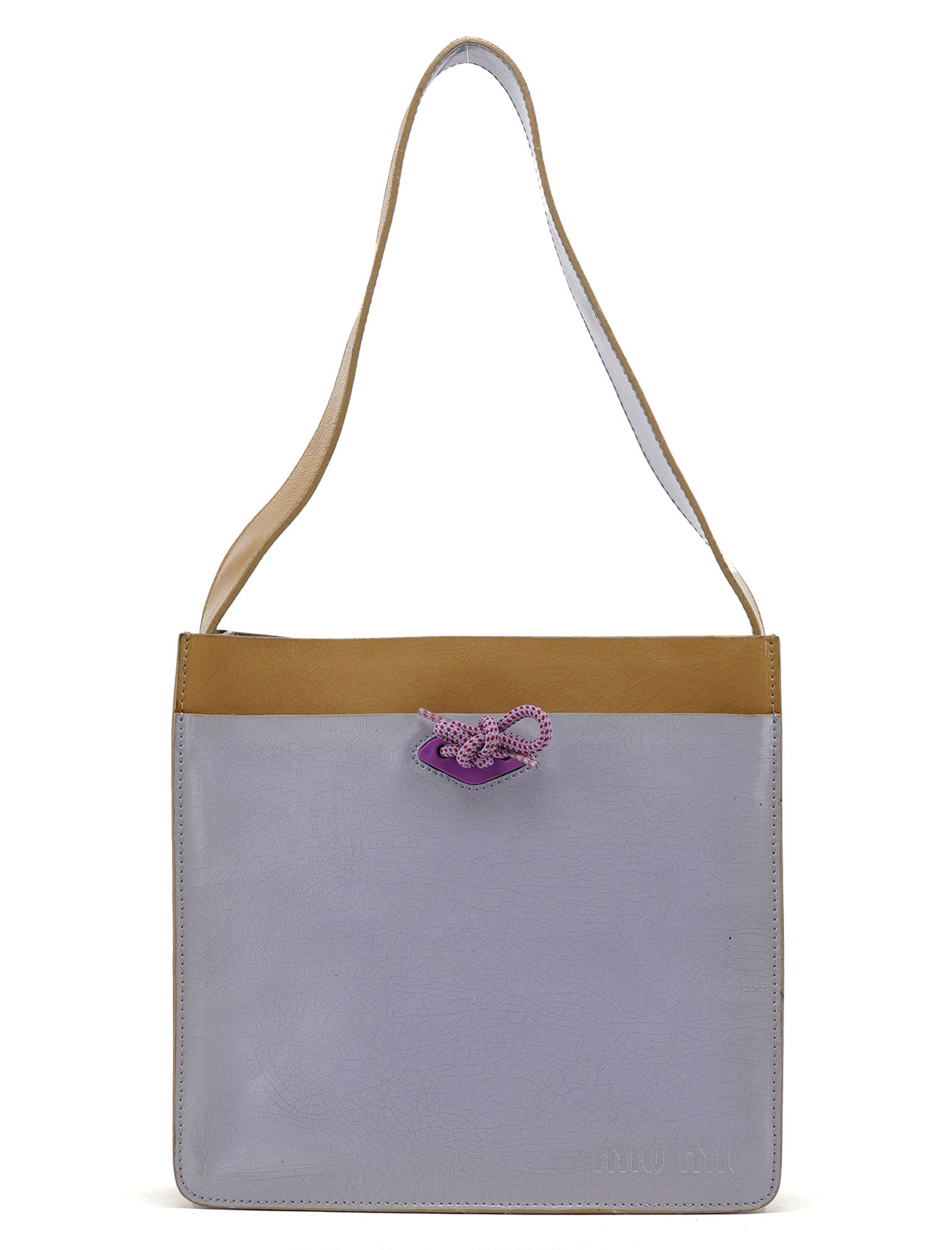Beige Yellow Crackled Leather Knot Shoulder Bag