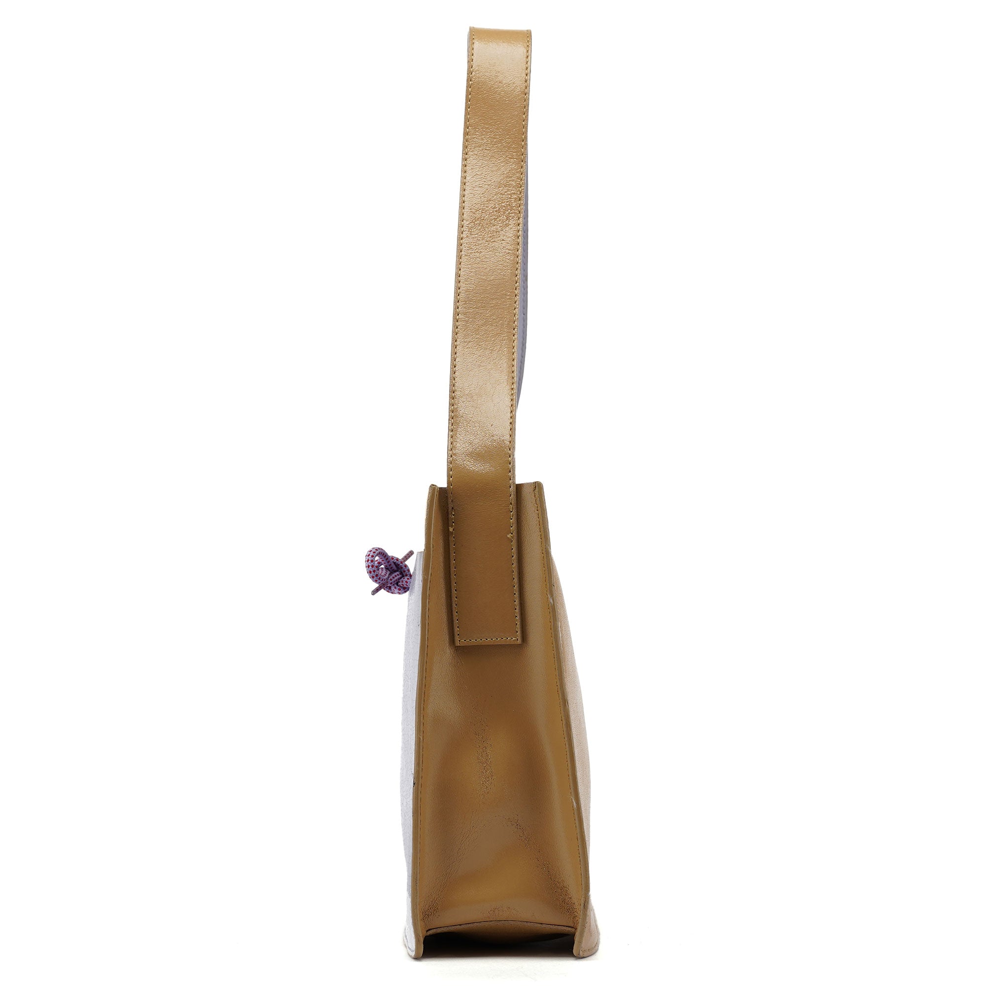 Beige Yellow Crackled Leather Knot Shoulder Bag