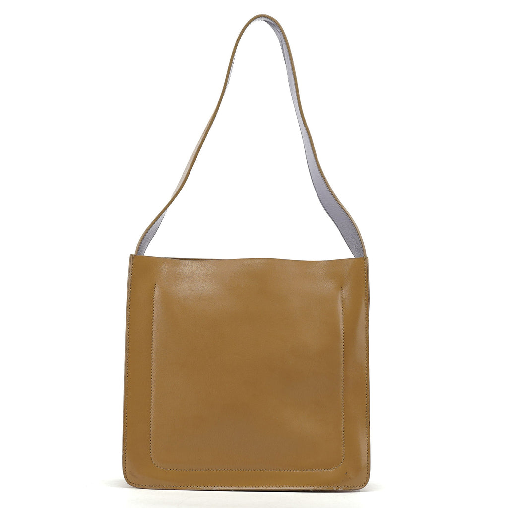 Beige Yellow Crackled Leather Knot Shoulder Bag