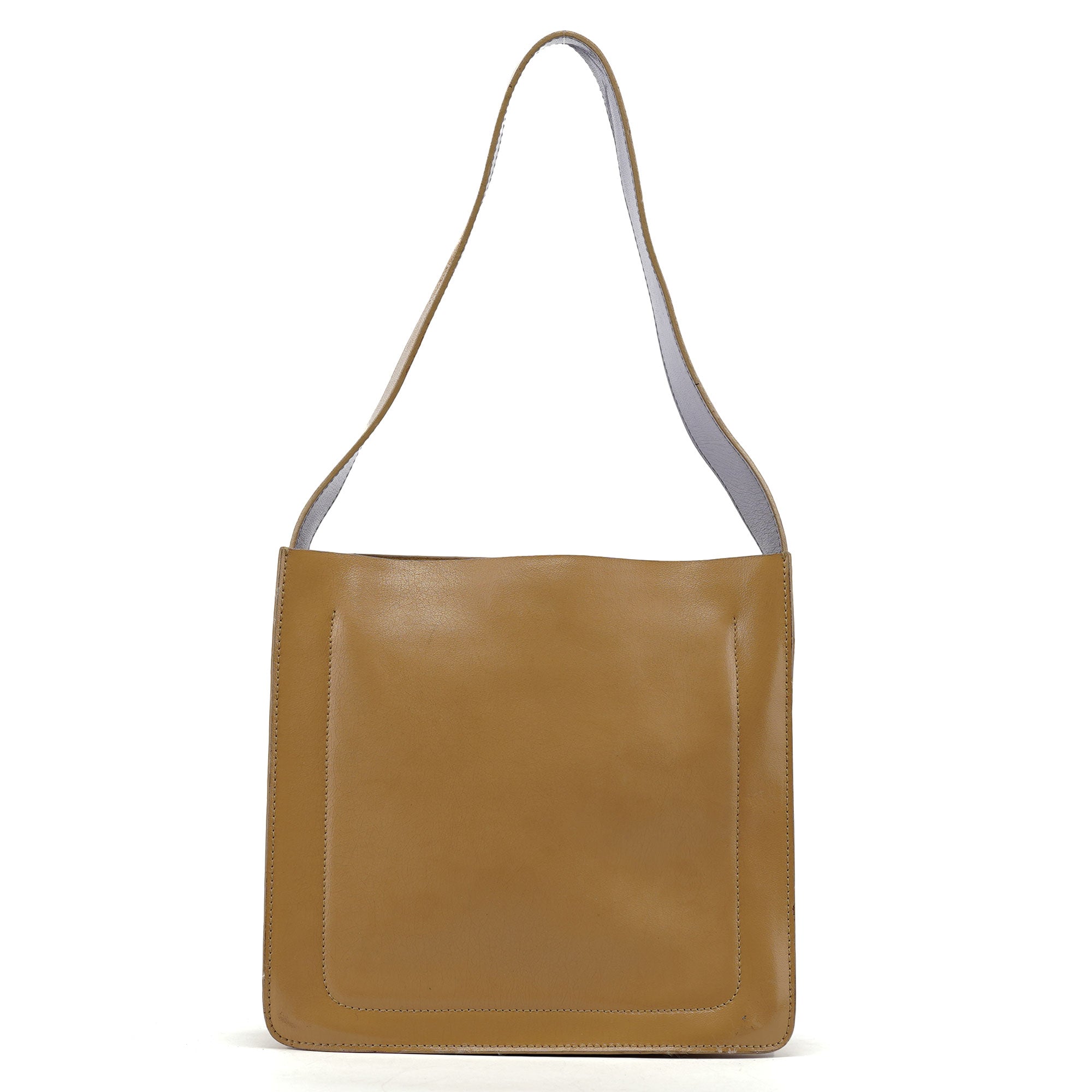 Beige Yellow Crackled Leather Knot Shoulder Bag