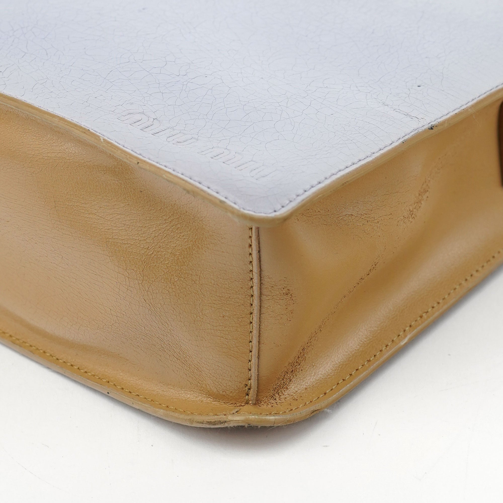 Beige Yellow Crackled Leather Knot Shoulder Bag