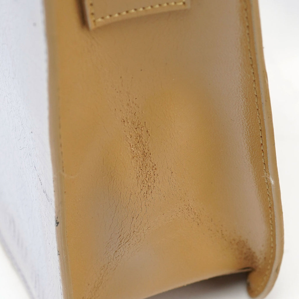 Beige Yellow Crackled Leather Knot Shoulder Bag