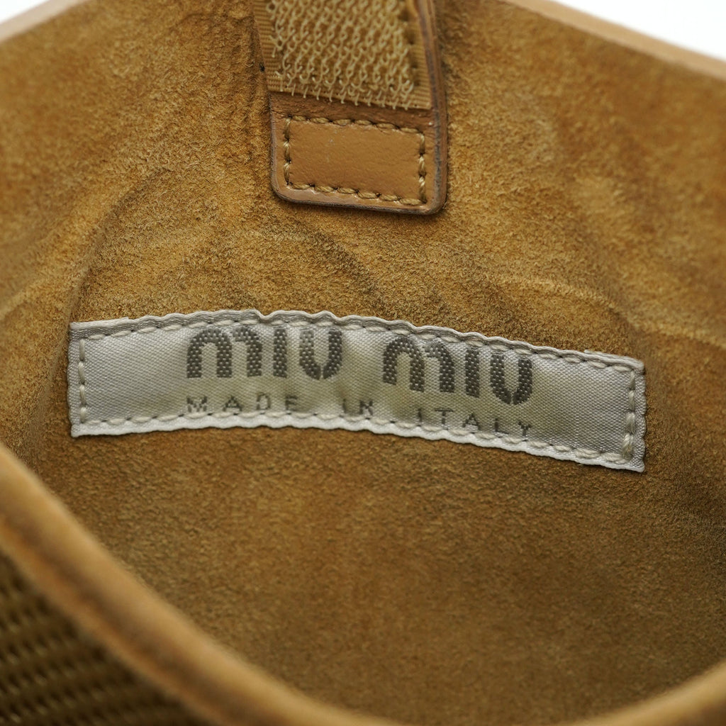 Beige Yellow Crackled Leather Knot Shoulder Bag