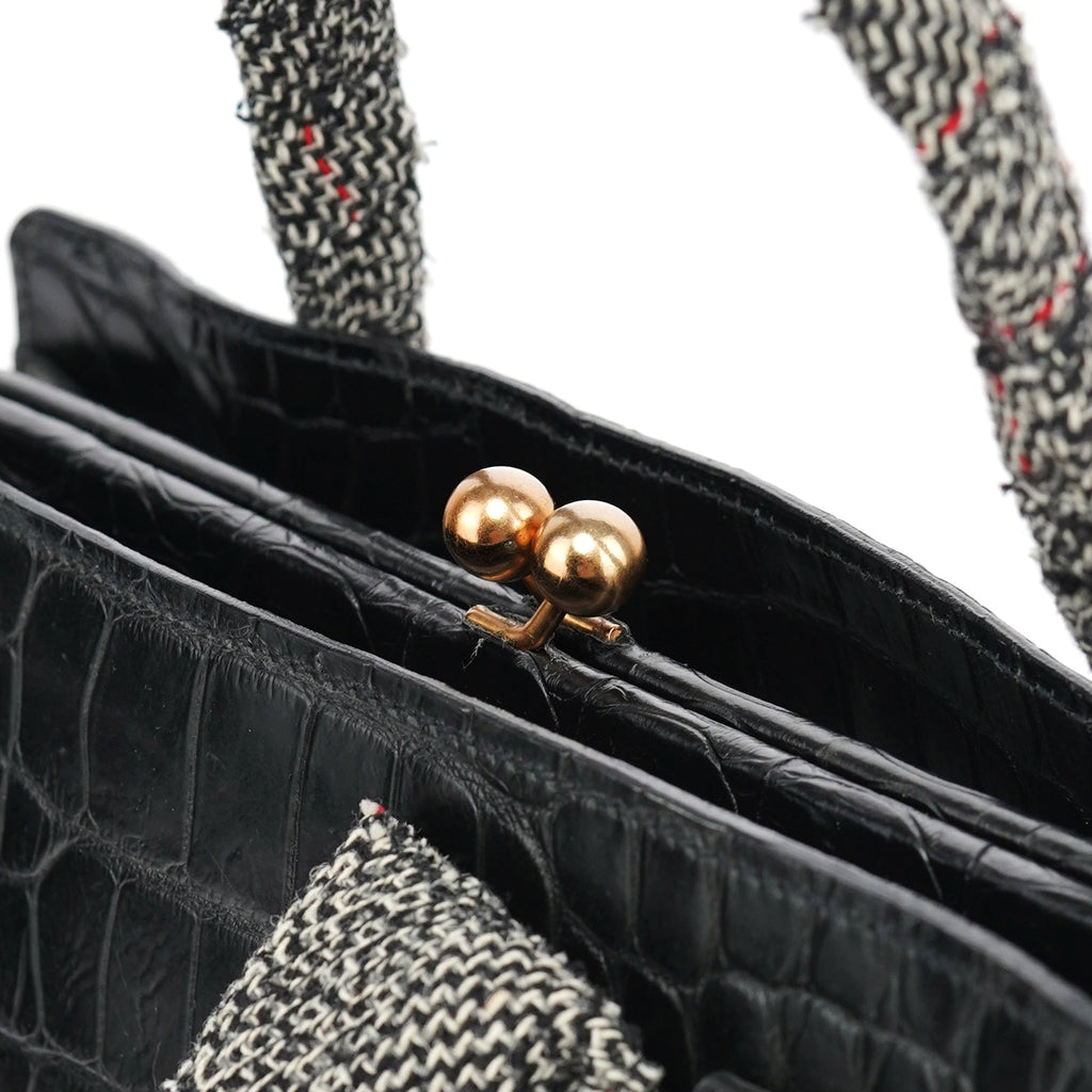 Black Croc Embossed Leather Clutch Tote Bag