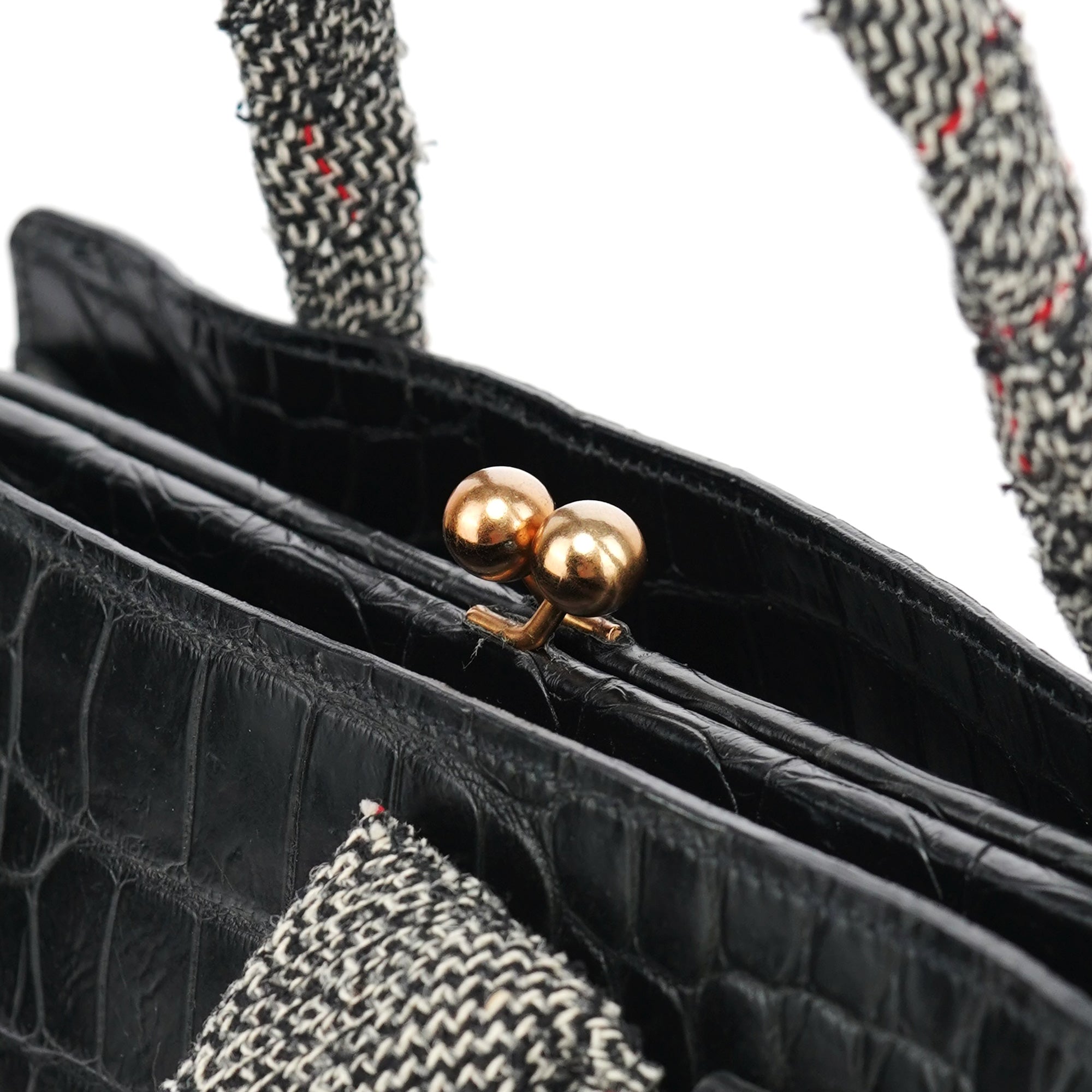 Black Croc Embossed Leather Clutch Tote Bag